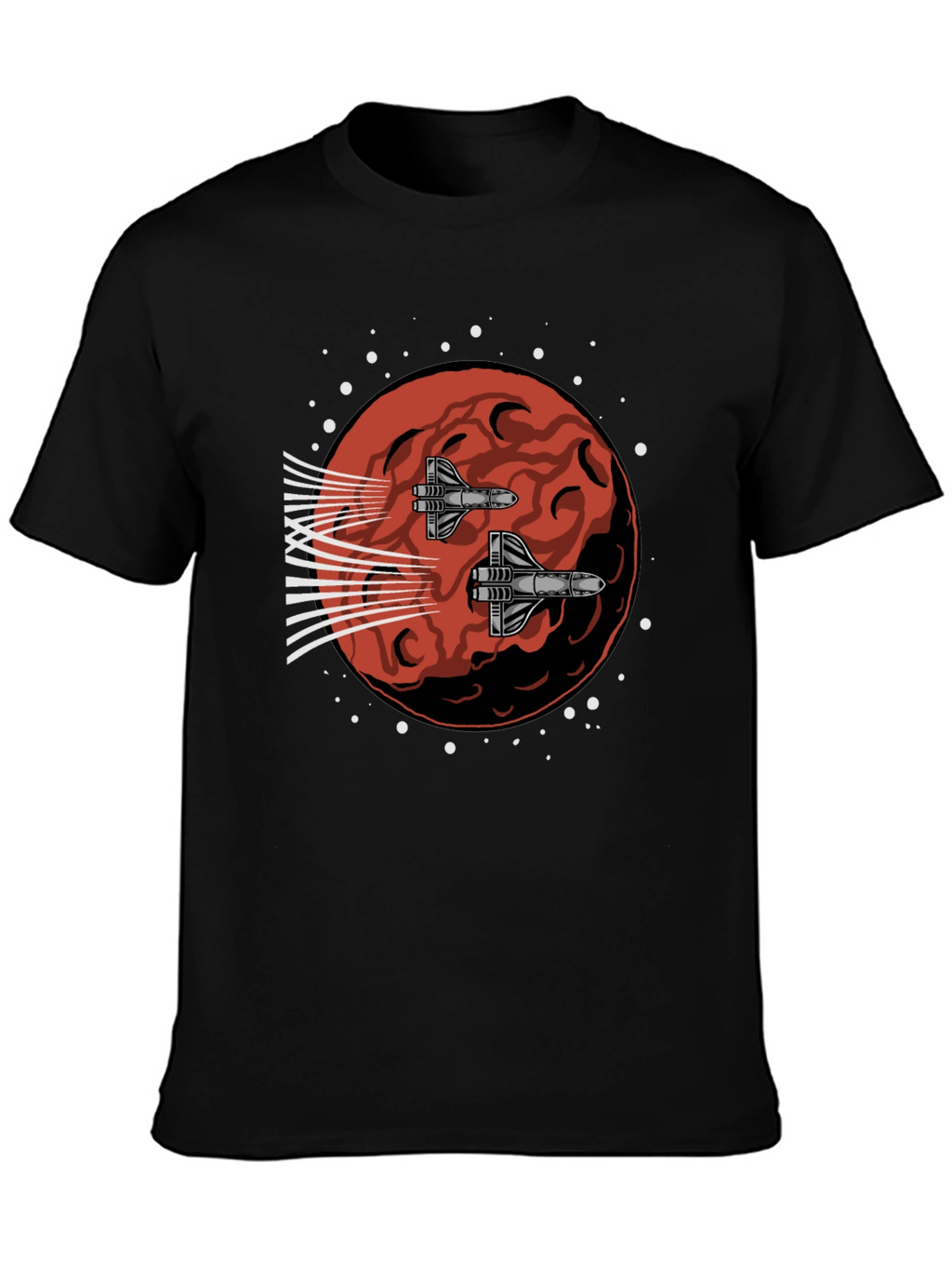 Sci-Fi Spaceship Mars Graphic Tee - Black