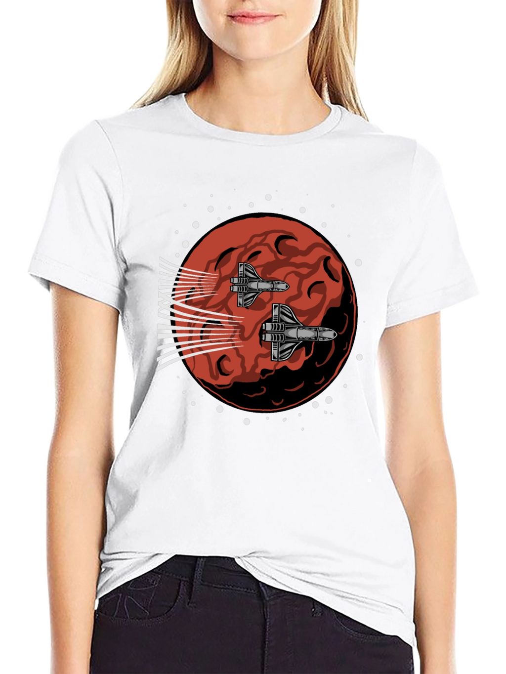 Sci-Fi Spaceship Mars Graphic Tee - Black
