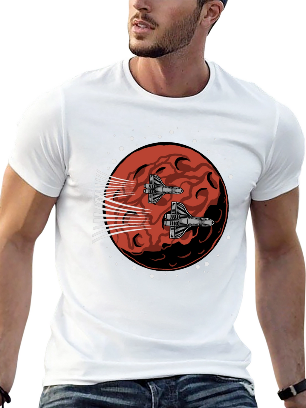 Sci-Fi Spaceship Mars Graphic Tee - Black