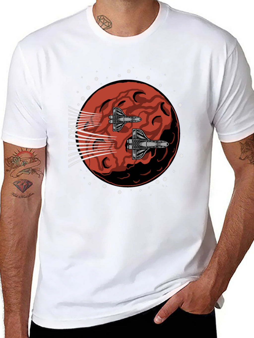 Sci-Fi Spaceship Mars Graphic Tee - Black