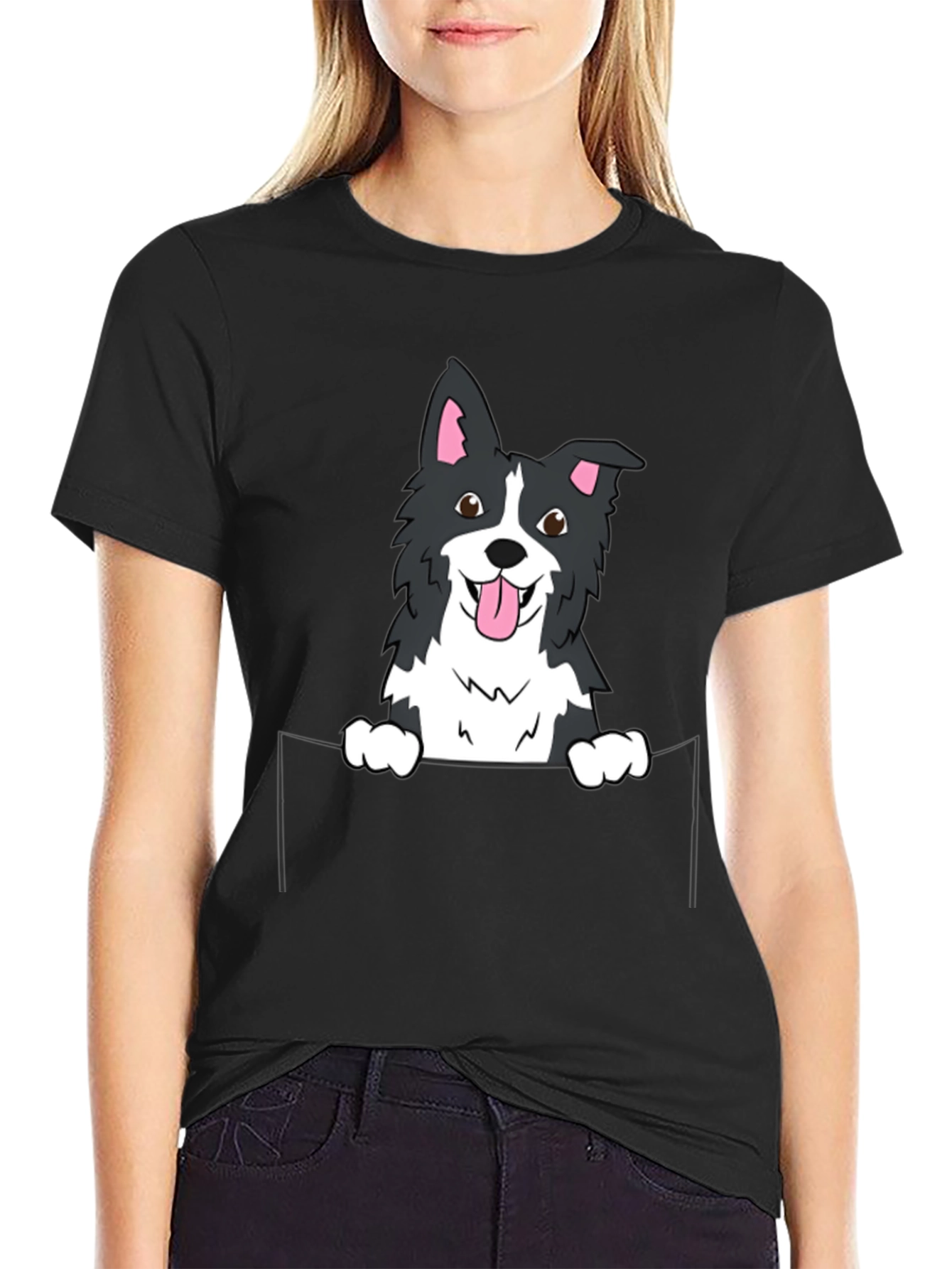 Border Collie Pocket T-Shirt - Cute Dog Tee
