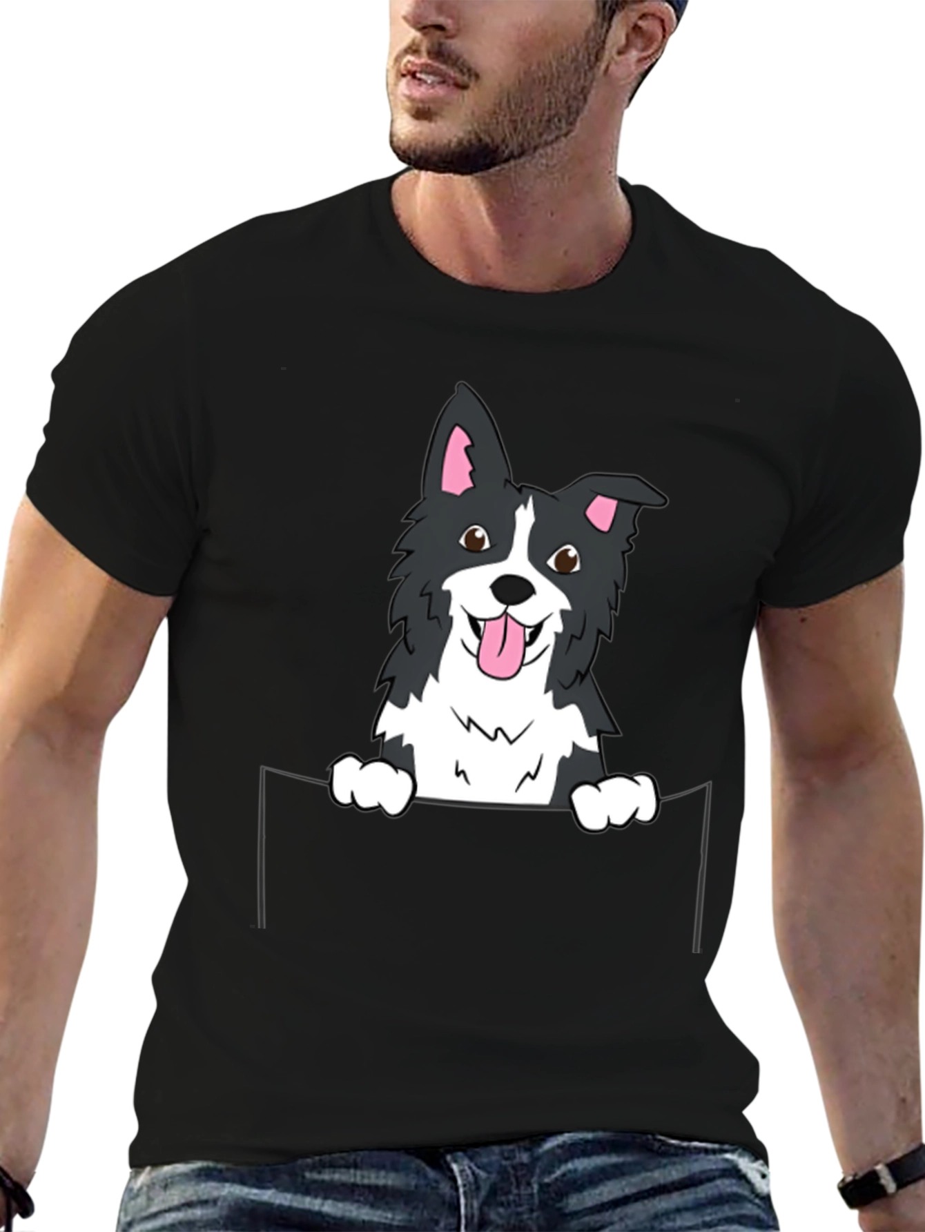 Border Collie Pocket T-Shirt - Cute Dog Tee