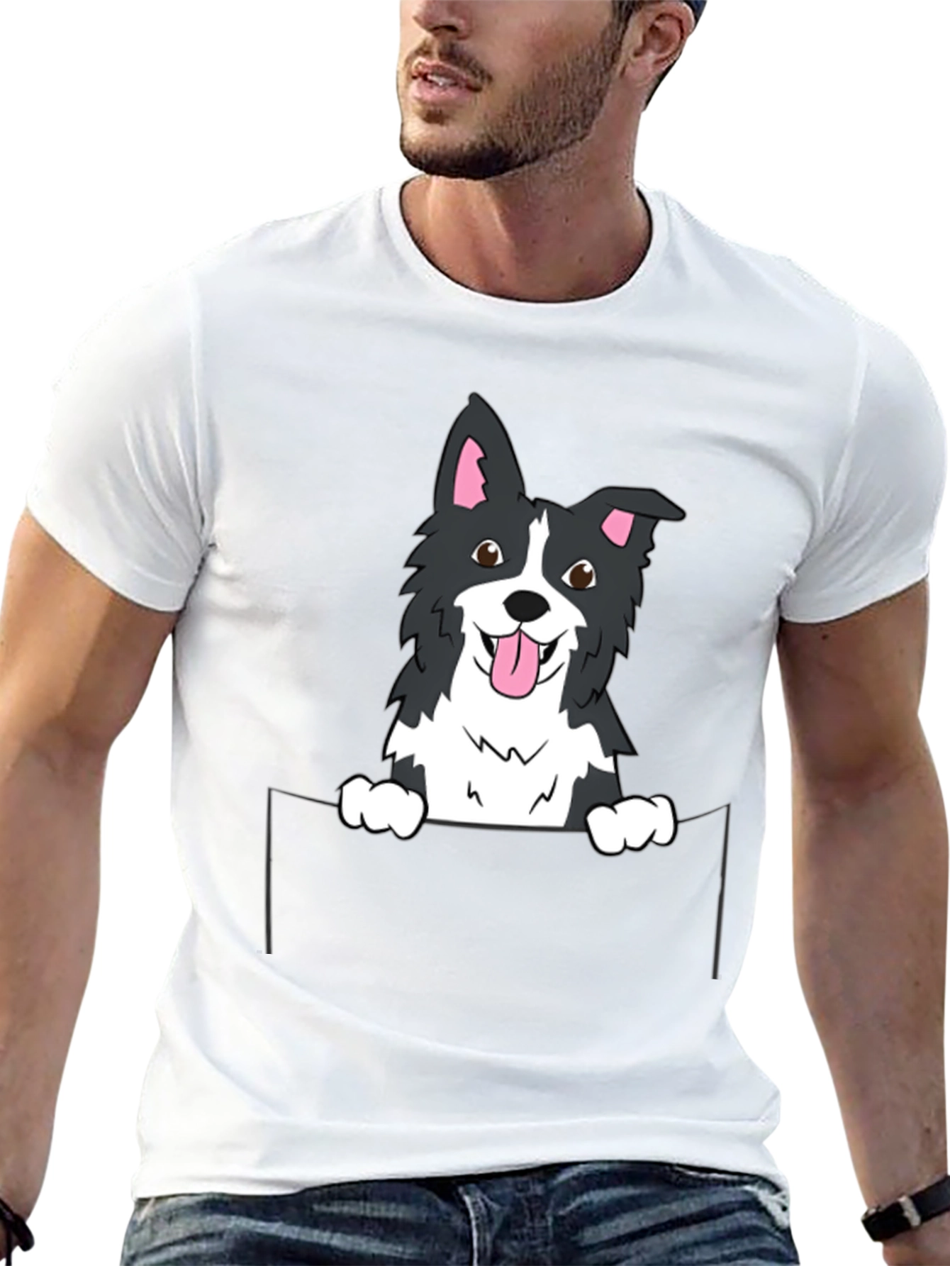 Border Collie Pocket T-Shirt - Cute Dog Tee