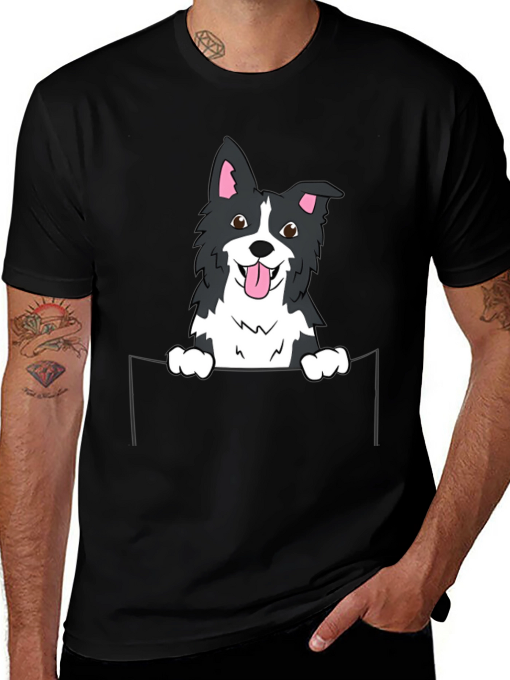 Border Collie Pocket T-Shirt - Cute Dog Tee