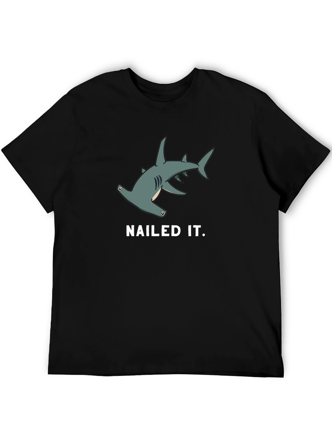 Nailed It! Hammerhead Shark Graphic Tee - Black Cotton