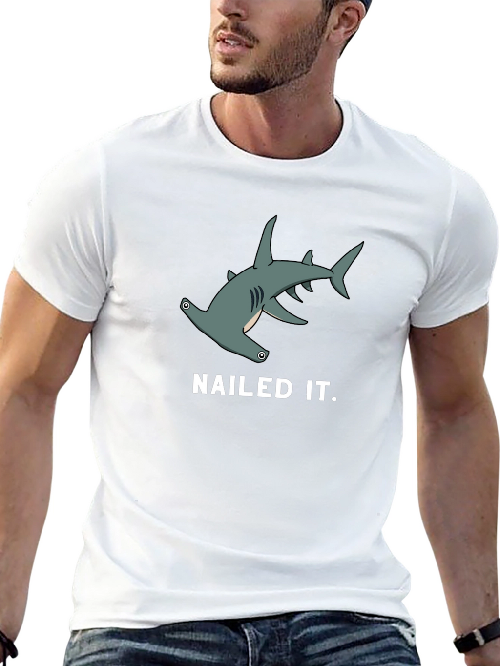 Nailed It! Hammerhead Shark Graphic Tee - Black Cotton