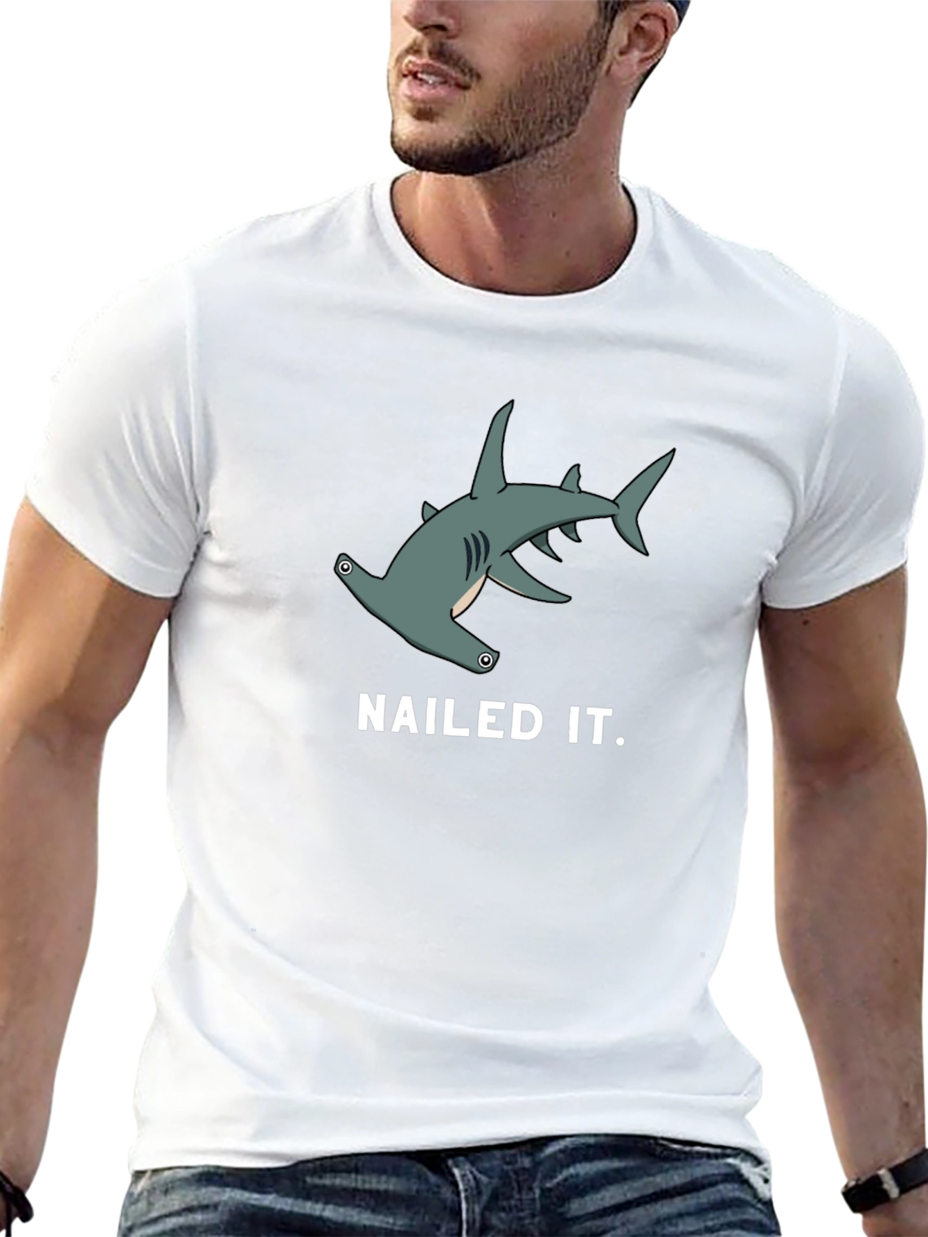 Nailed It! Hammerhead Shark Graphic Tee - Black Cotton