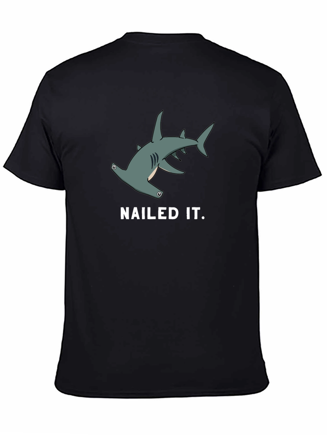 Nailed It! Hammerhead Shark Graphic Tee - Black Cotton