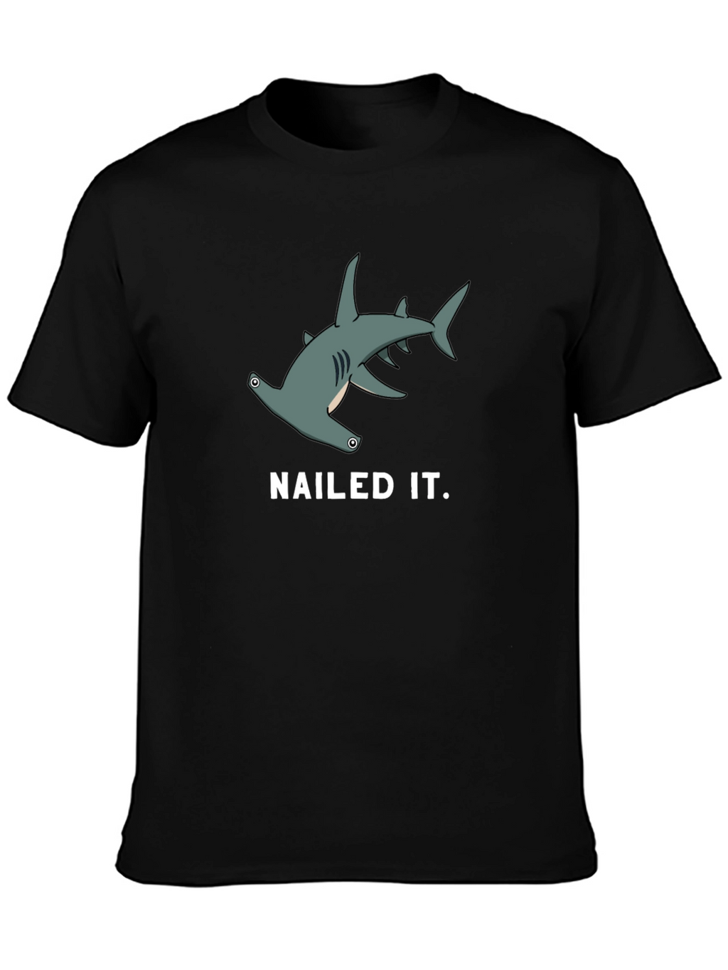Nailed It! Hammerhead Shark Graphic Tee - Black Cotton