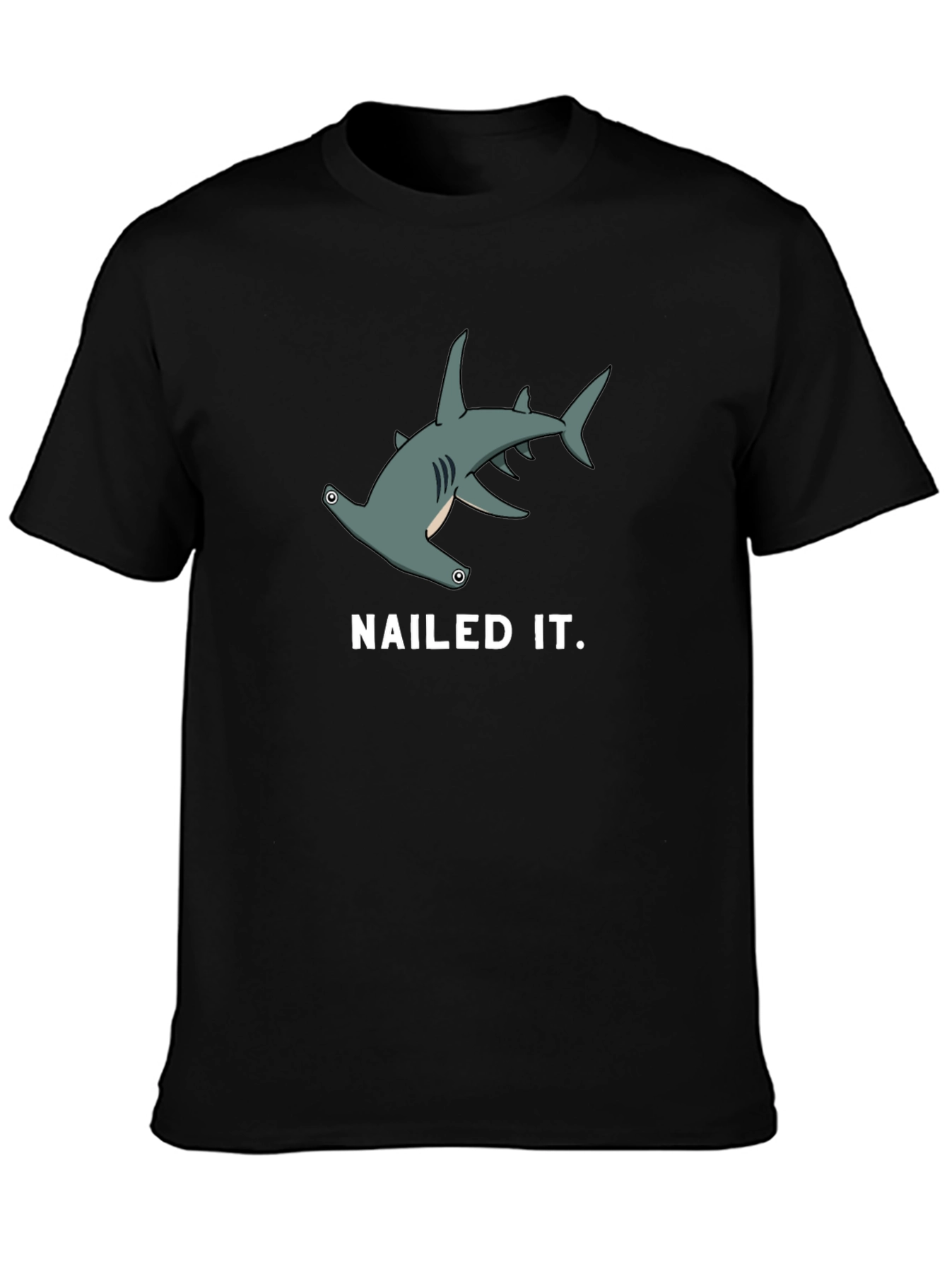 Nailed It! Hammerhead Shark Graphic Tee - Black Cotton