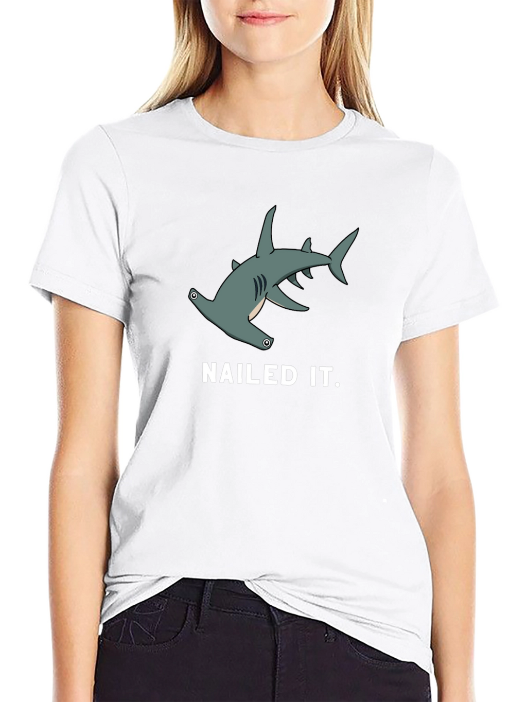 Nailed It! Hammerhead Shark Graphic Tee - Black Cotton