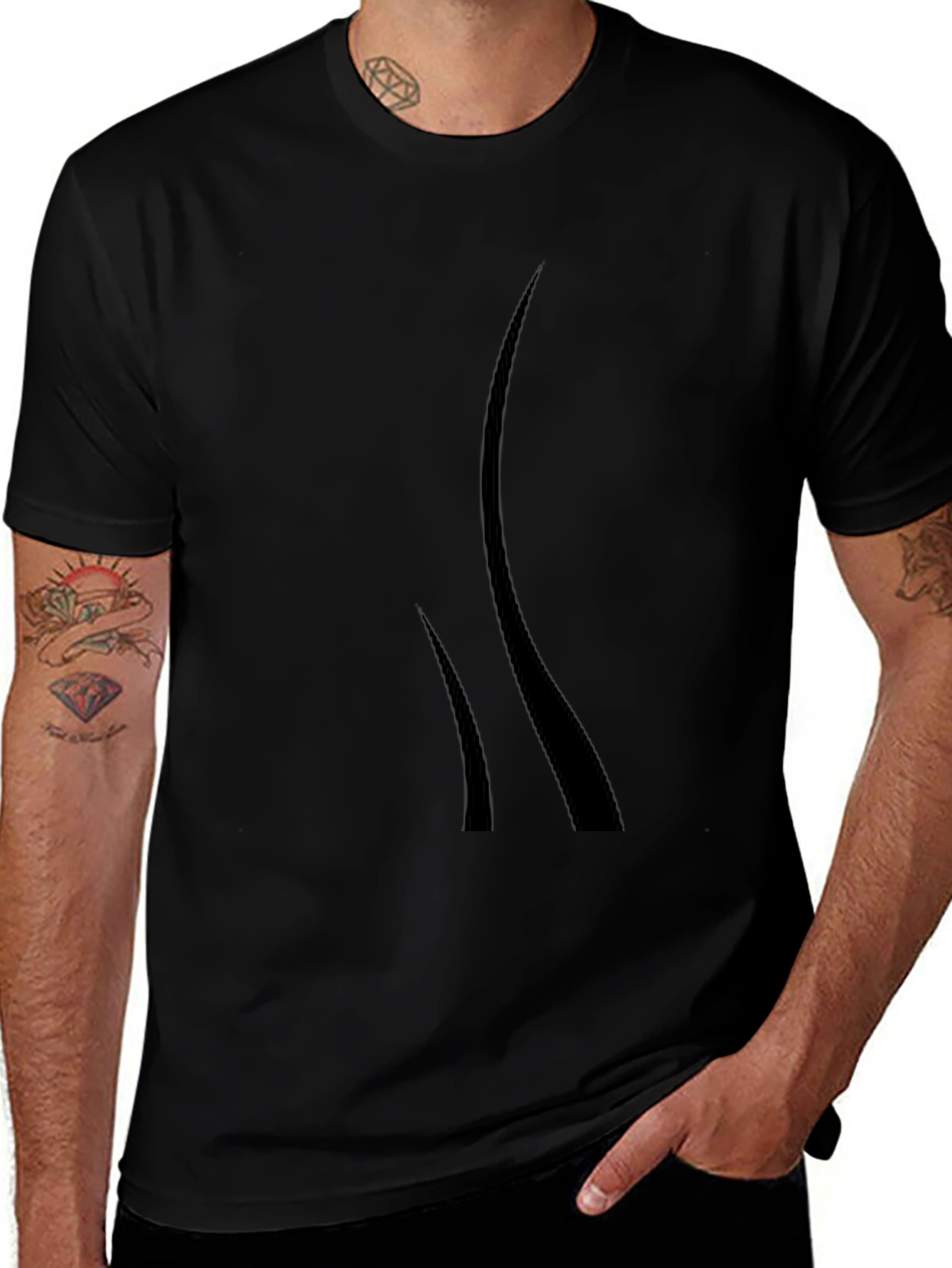 Mens Black Graphic Tee - Modern Design Casual Style
