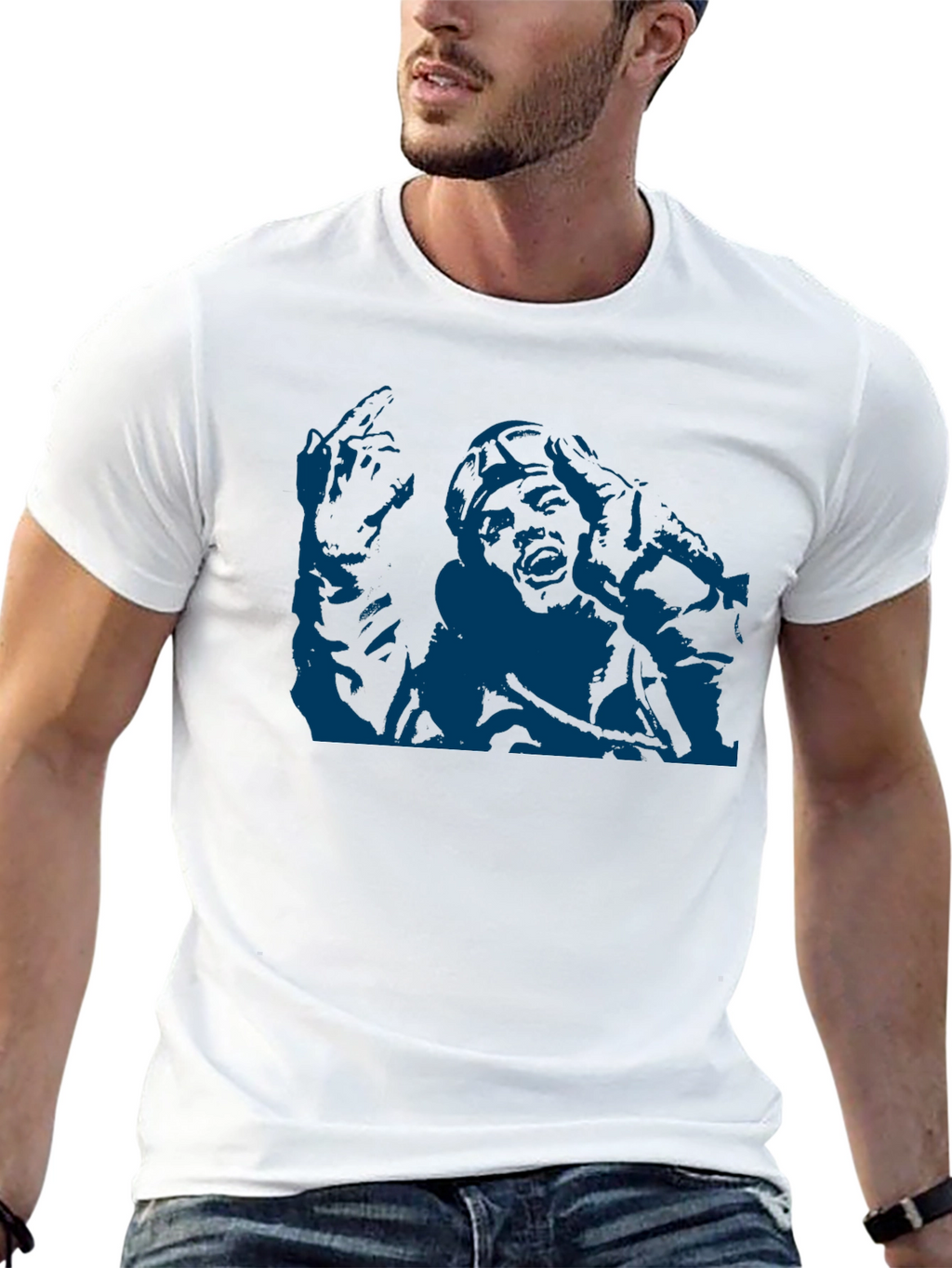 Unique Graphic Tee - Bold Blue Print on Black