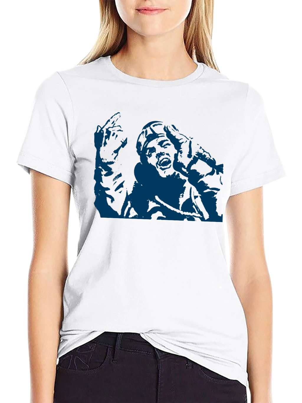 Unique Graphic Tee - Bold Blue Print on Black