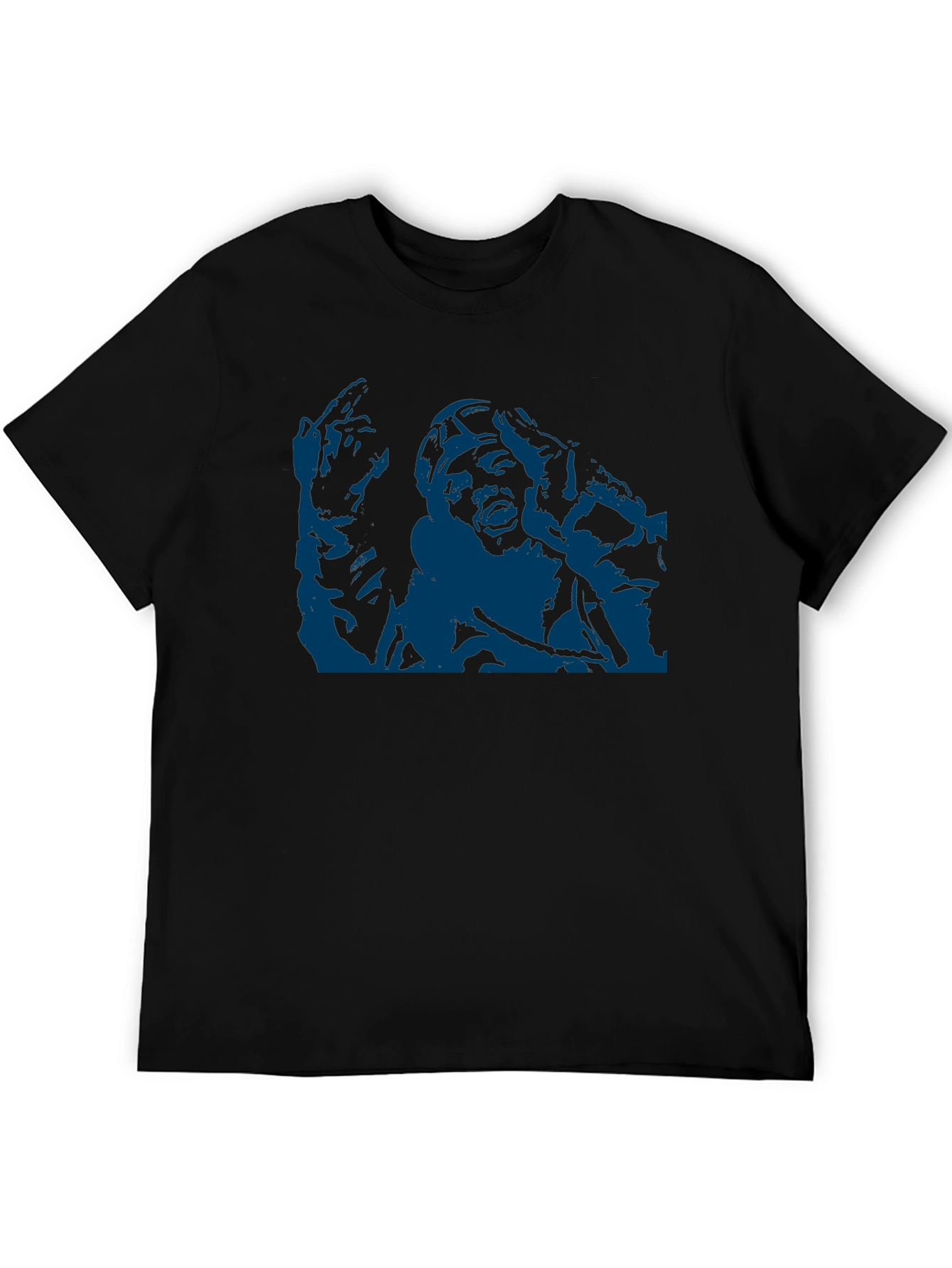 Unique Graphic Tee - Bold Blue Print on Black