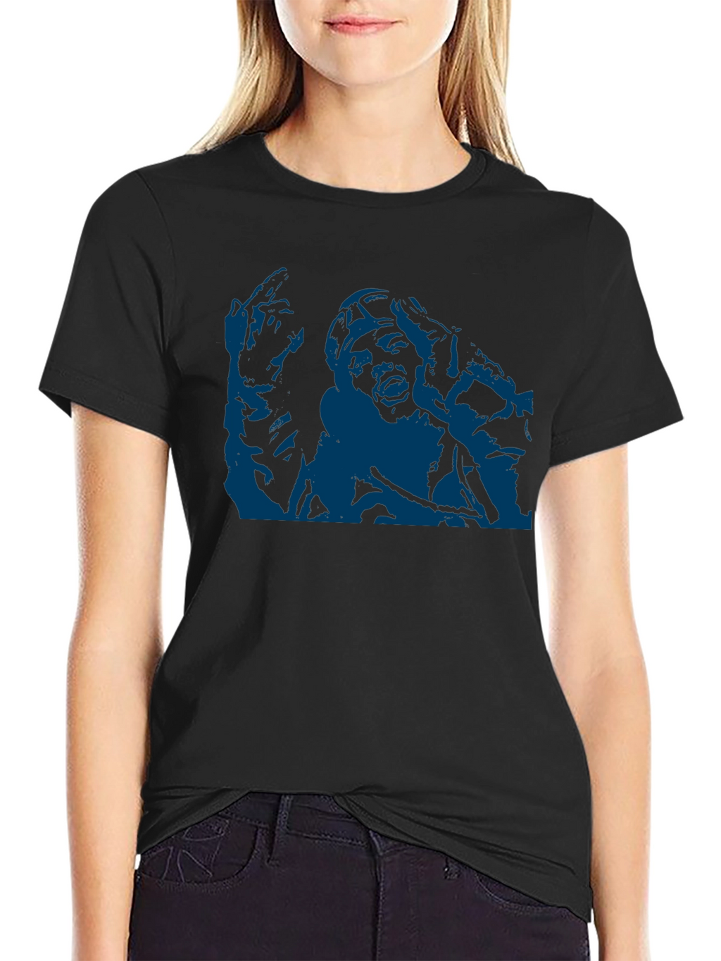 Unique Graphic Tee - Bold Blue Print on Black