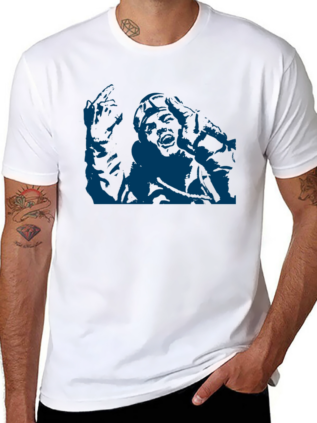 Unique Graphic Tee - Bold Blue Print on Black