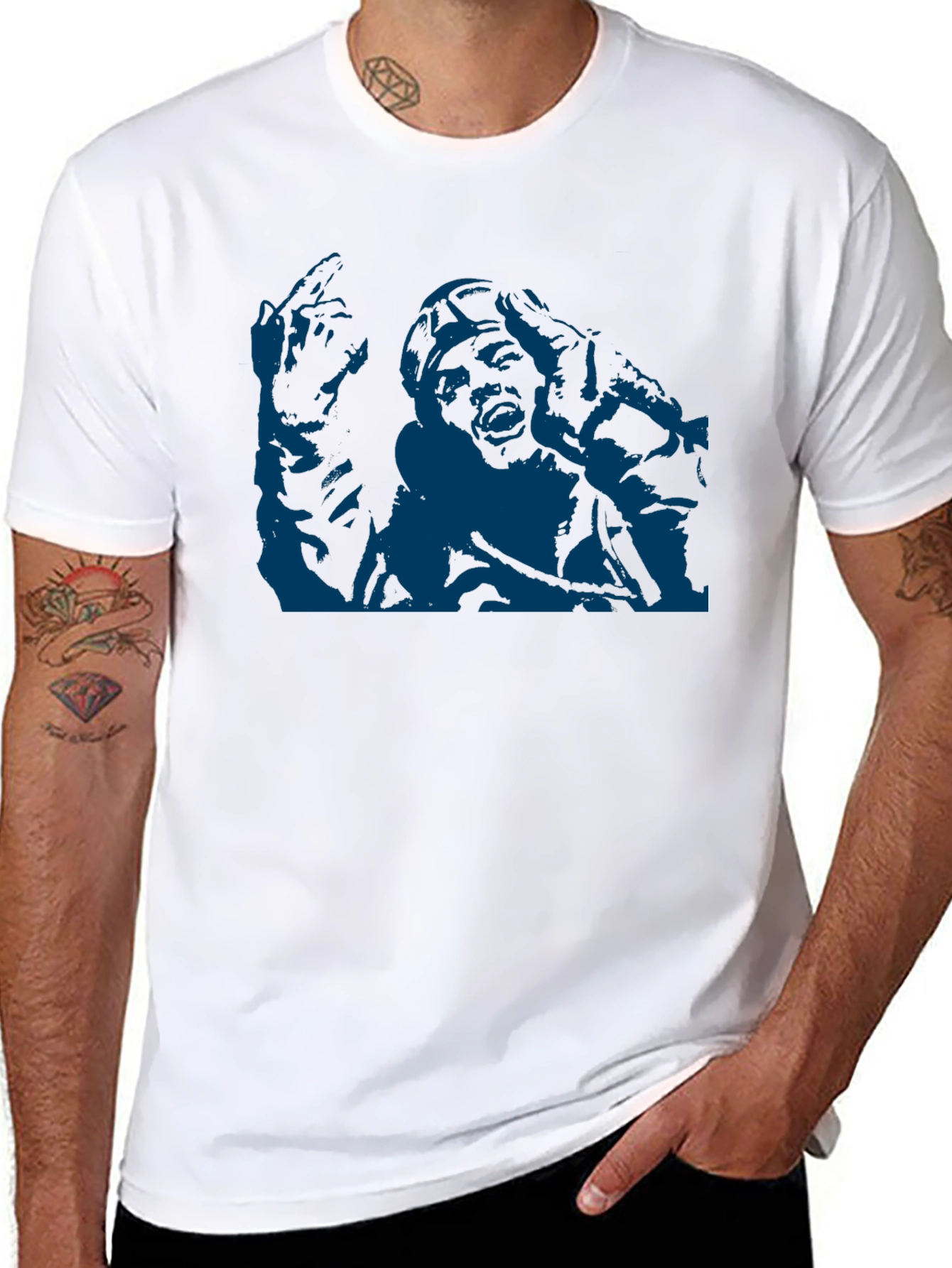 Unique Graphic Tee - Bold Blue Print on Black