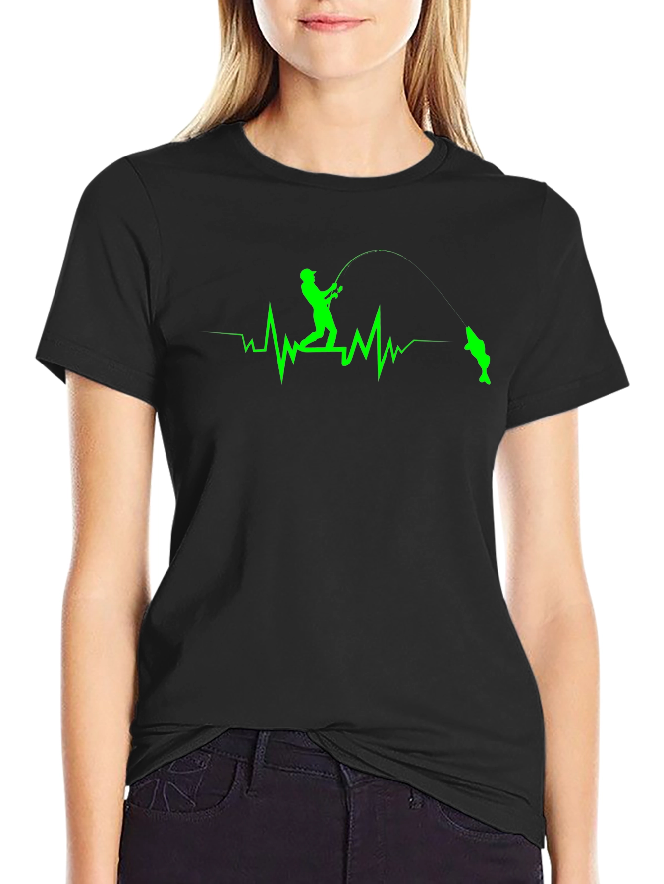 Fisherman Heartbeat T-Shirt - Black