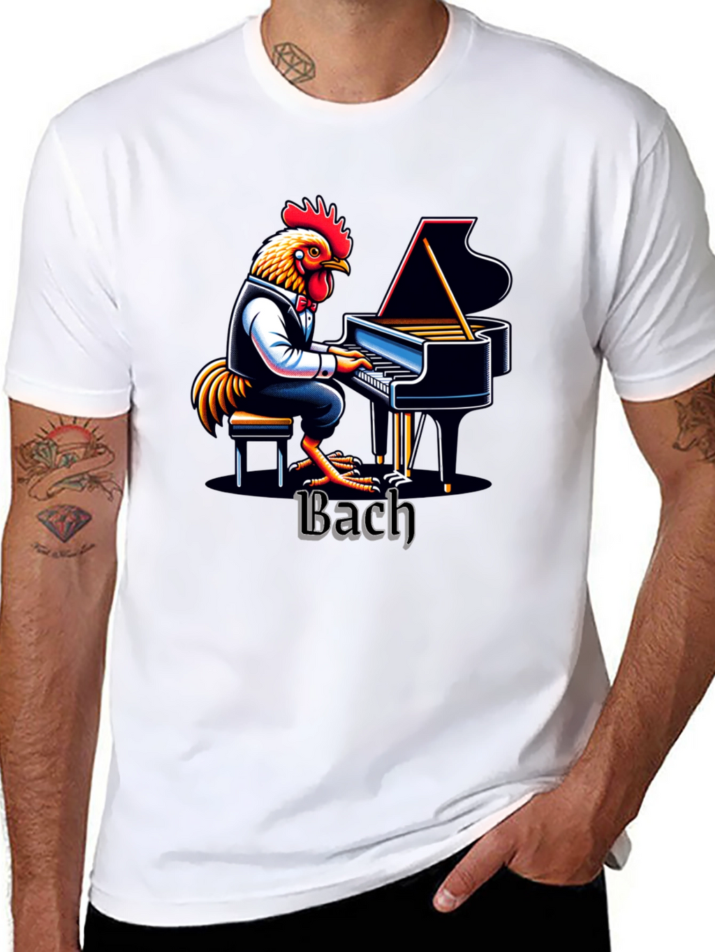 Bach Chicken Pianist Graphic Tee