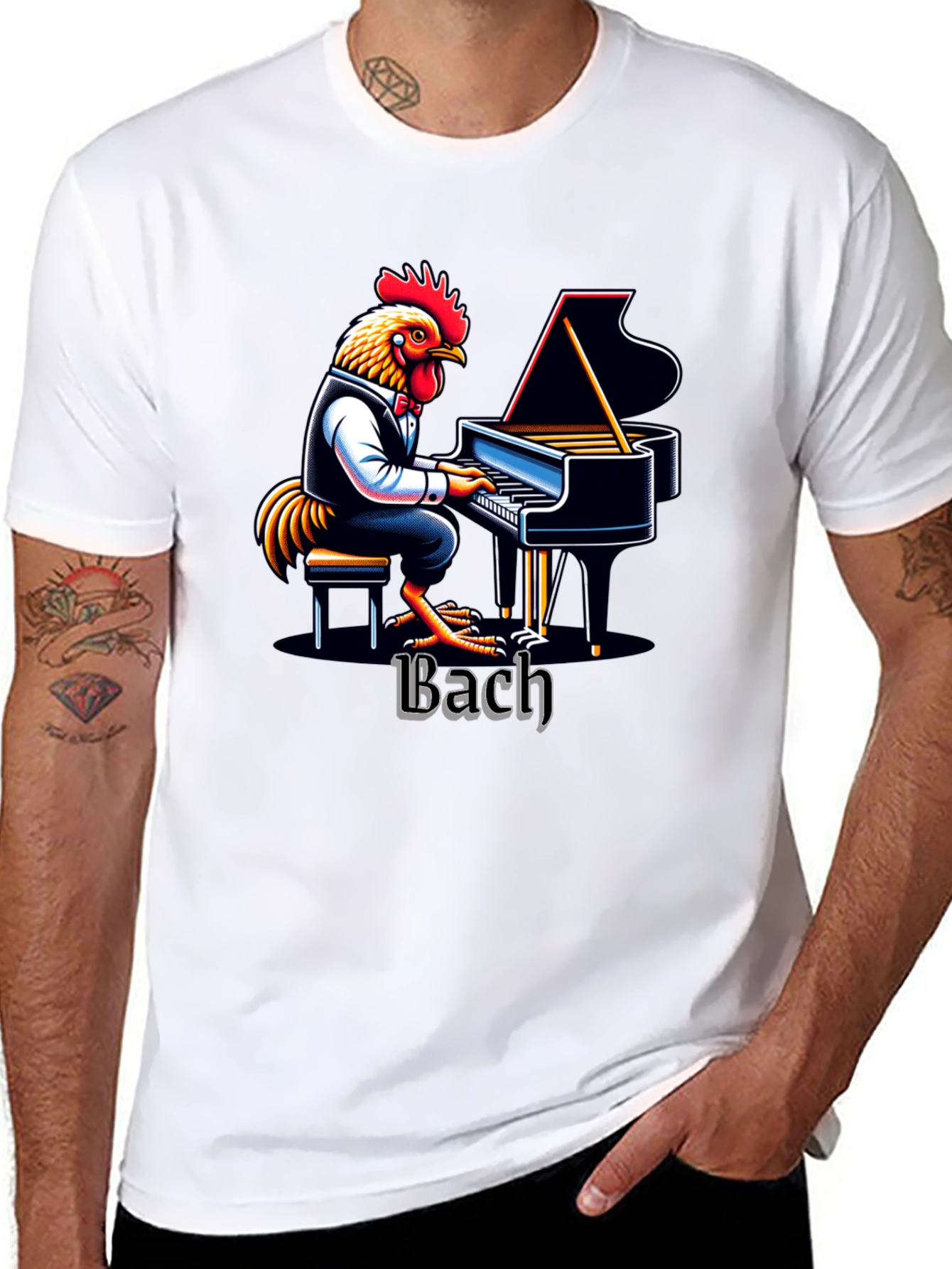 Bach Chicken Pianist Graphic Tee