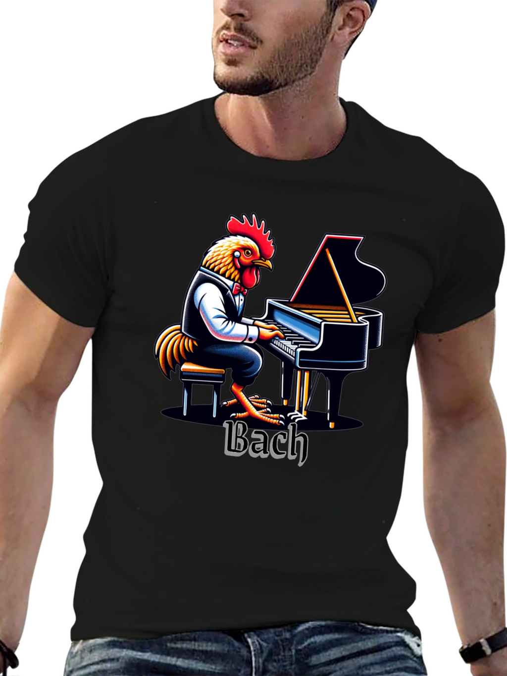 Bach Chicken Pianist Graphic Tee