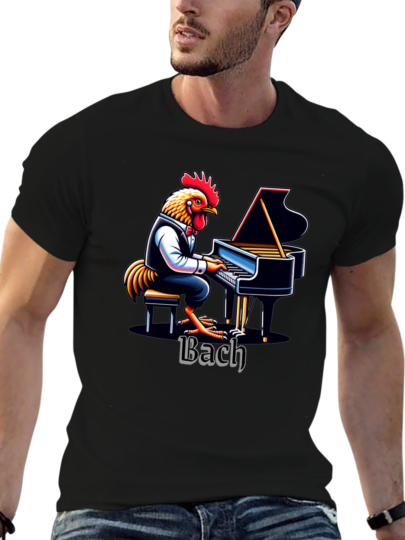 Bach Chicken Pianist Graphic Tee