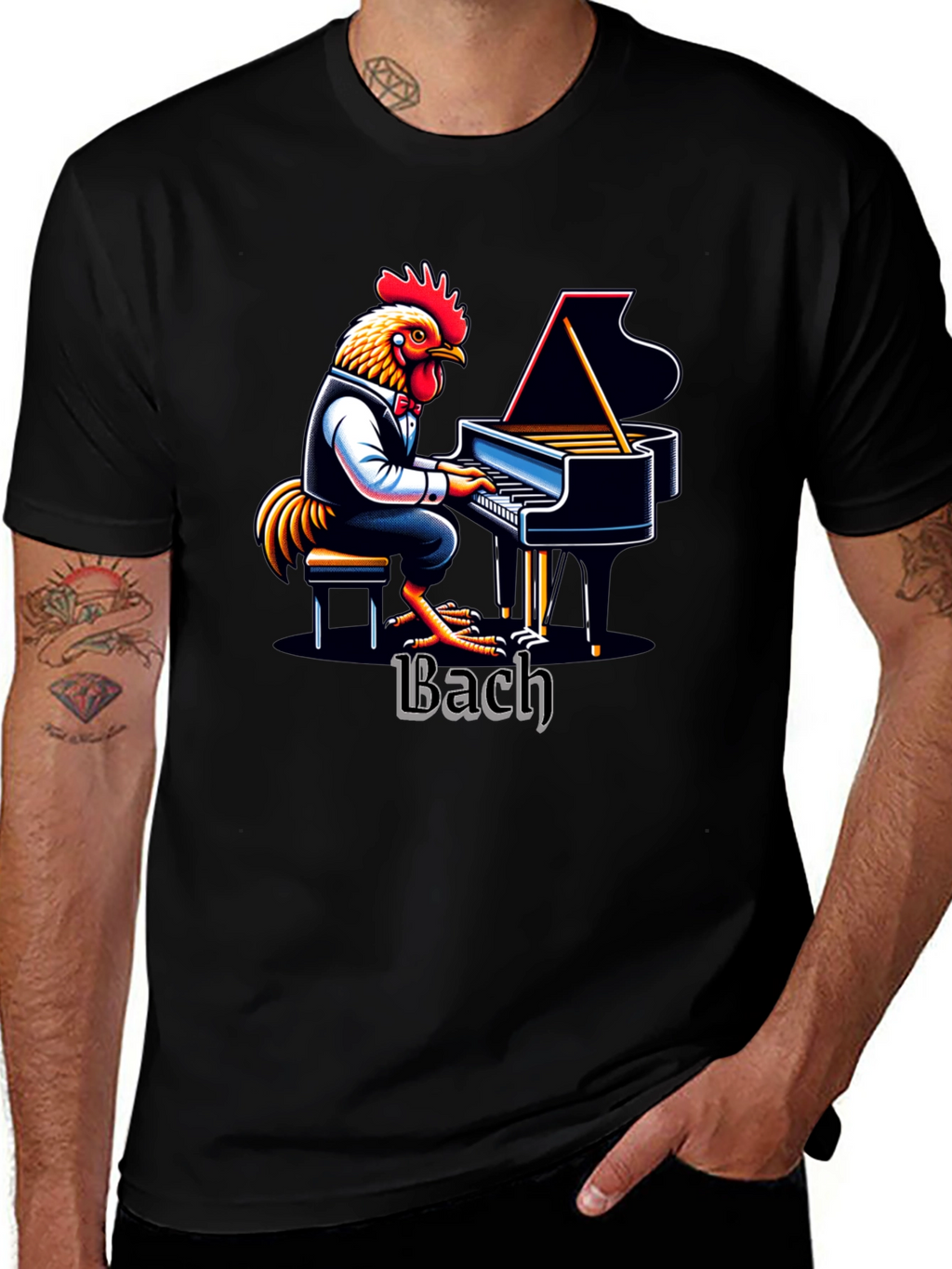 Bach Chicken Pianist Graphic Tee