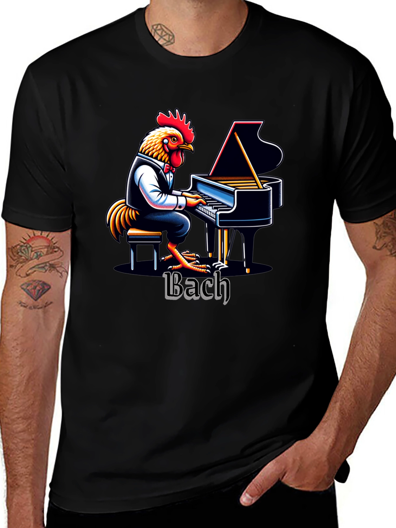 Bach Chicken Pianist Graphic Tee