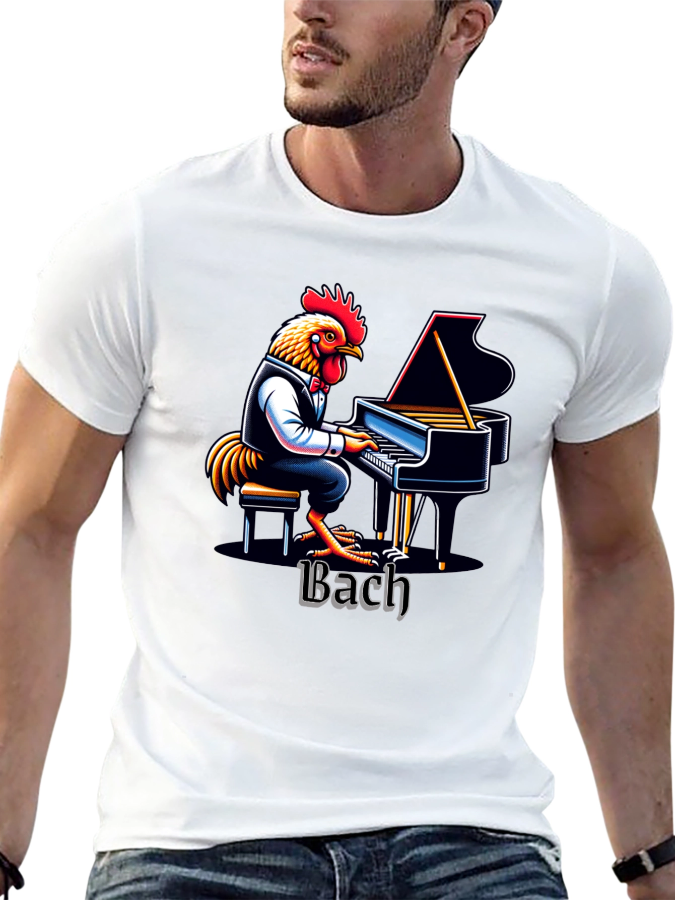 Bach Chicken Pianist Graphic Tee
