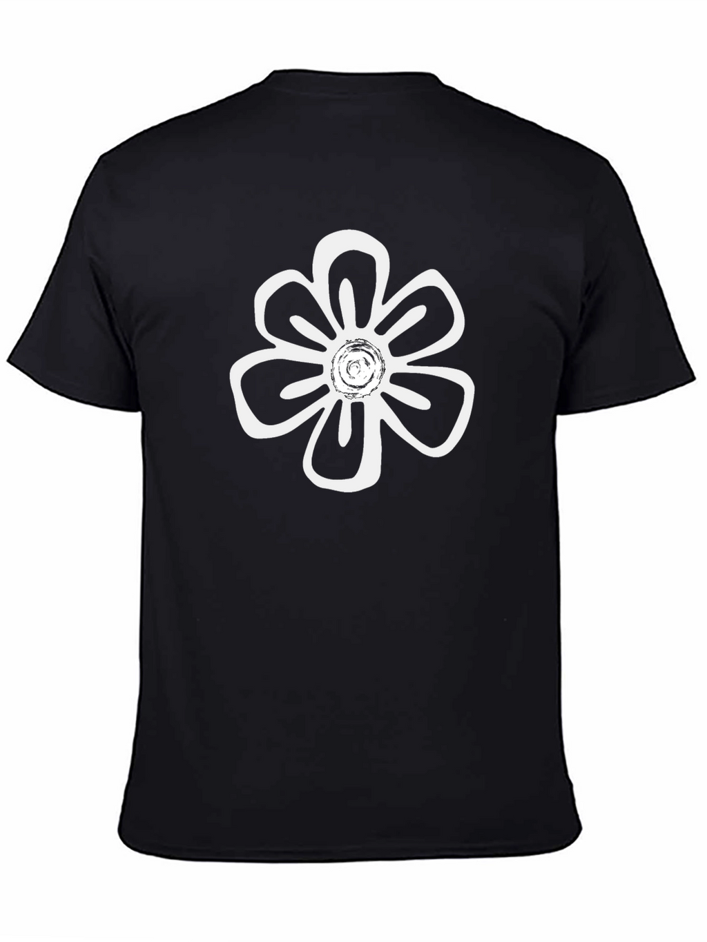 Black T-Shirt with White Flower Print