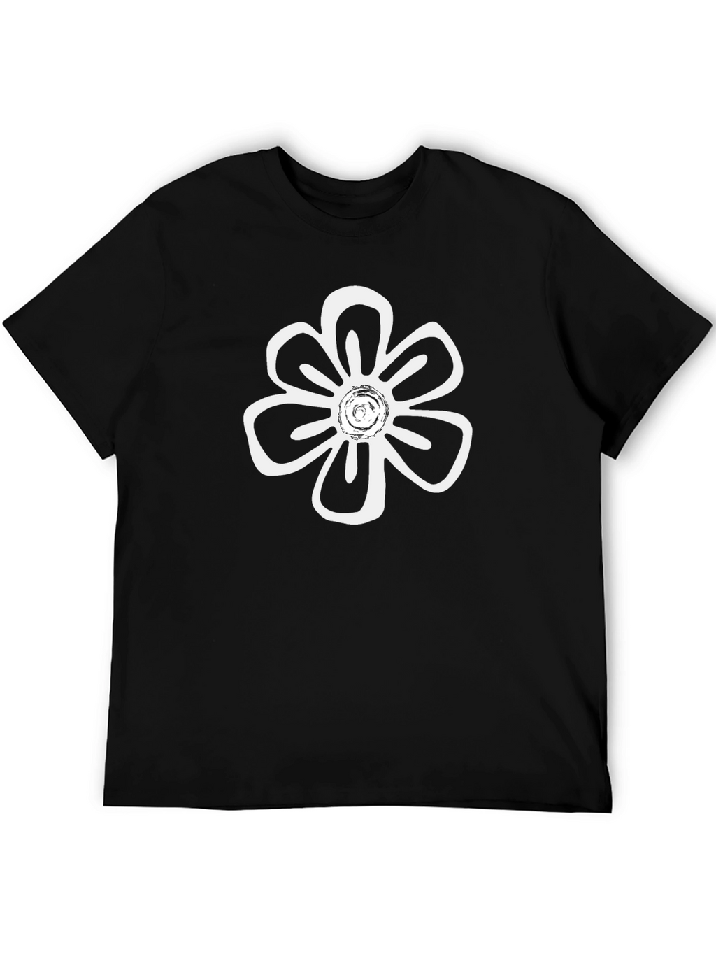 Black T-Shirt with White Flower Print
