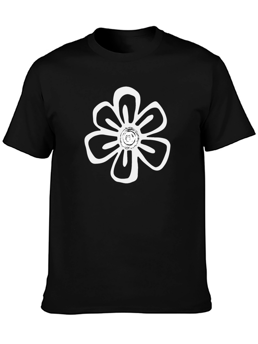 Black T-Shirt with White Flower Print