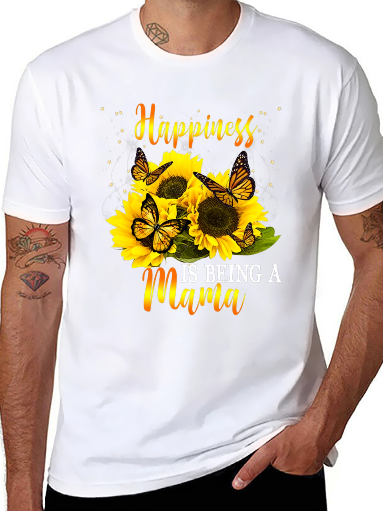 Happiness Is Being A Mama Sunflower Butterfly Graphic Tee