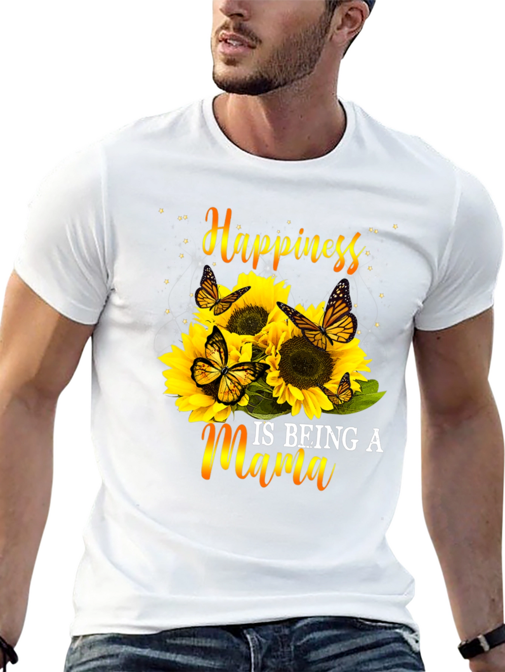 Happiness Is Being A Mama Sunflower Butterfly Graphic Tee
