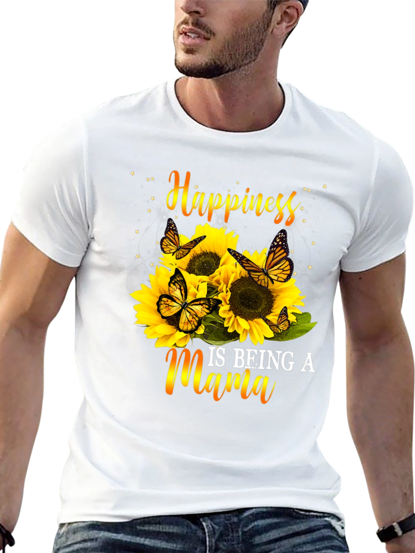 Happiness Is Being A Mama Sunflower Butterfly Graphic Tee