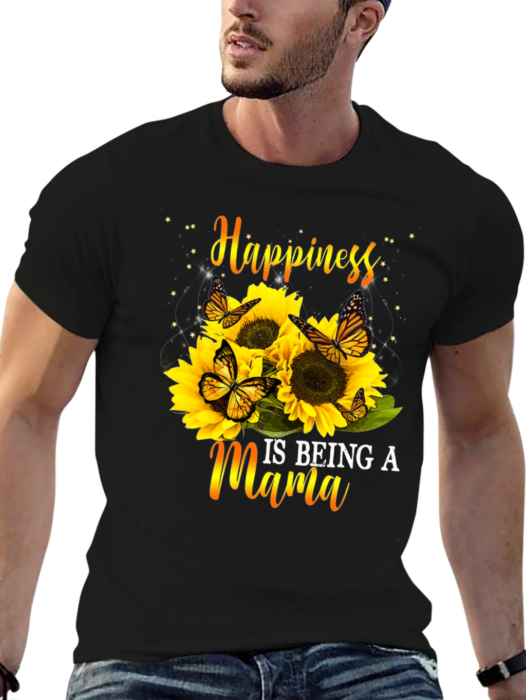 Happiness Is Being A Mama Sunflower Butterfly Graphic Tee