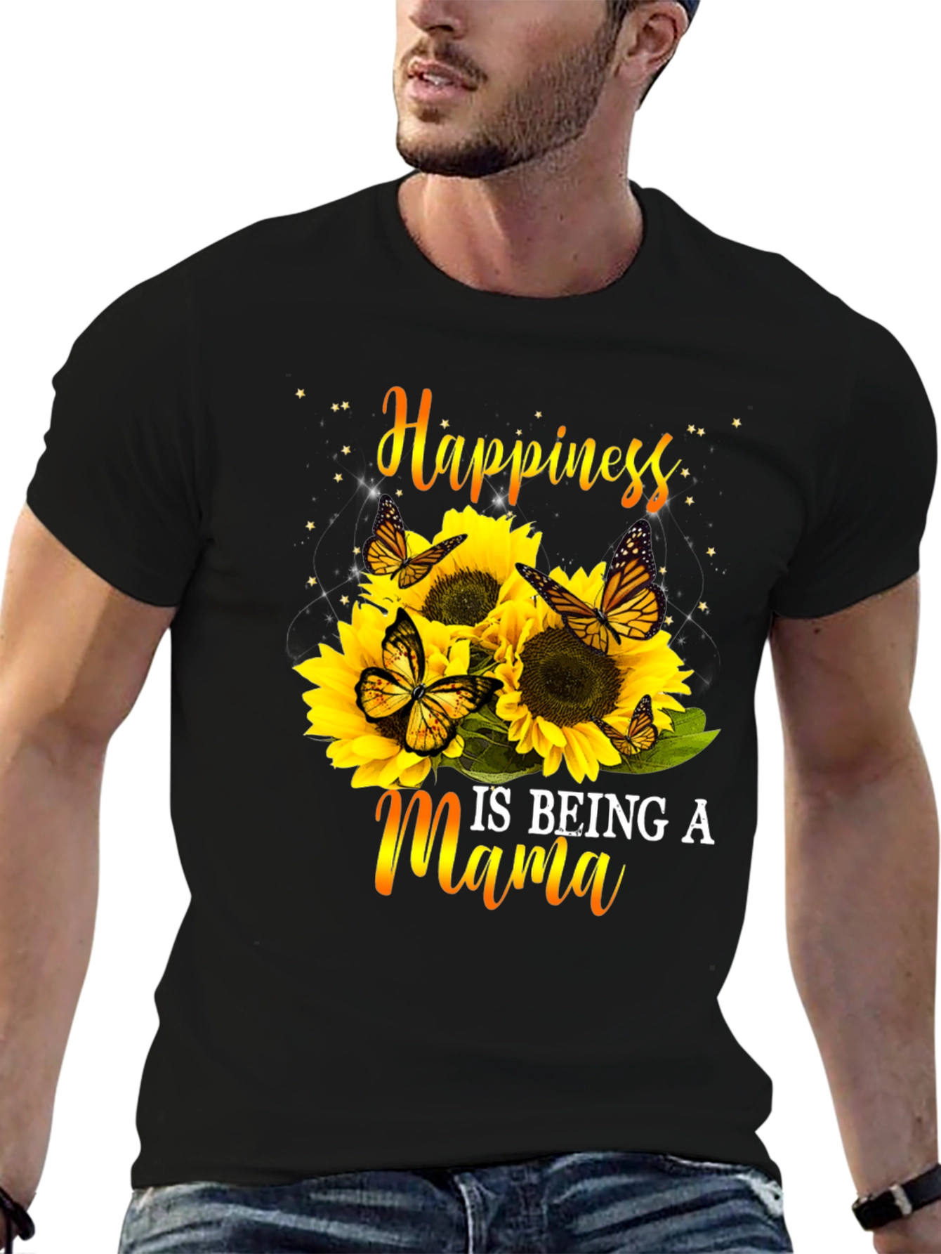 Happiness Is Being A Mama Sunflower Butterfly Graphic Tee