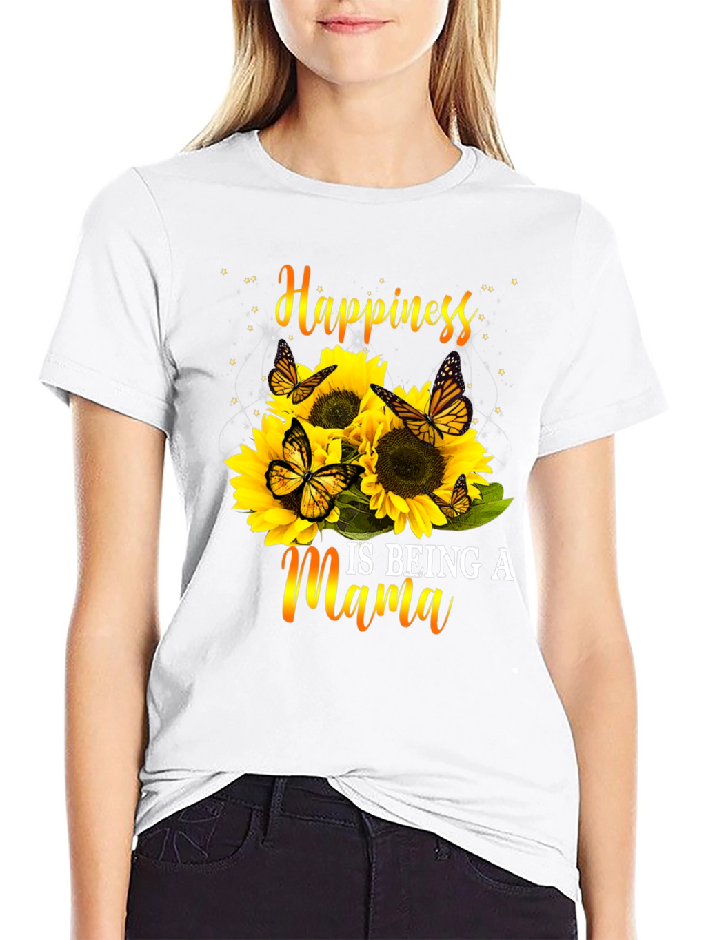 Happiness Is Being A Mama Sunflower Butterfly Graphic Tee