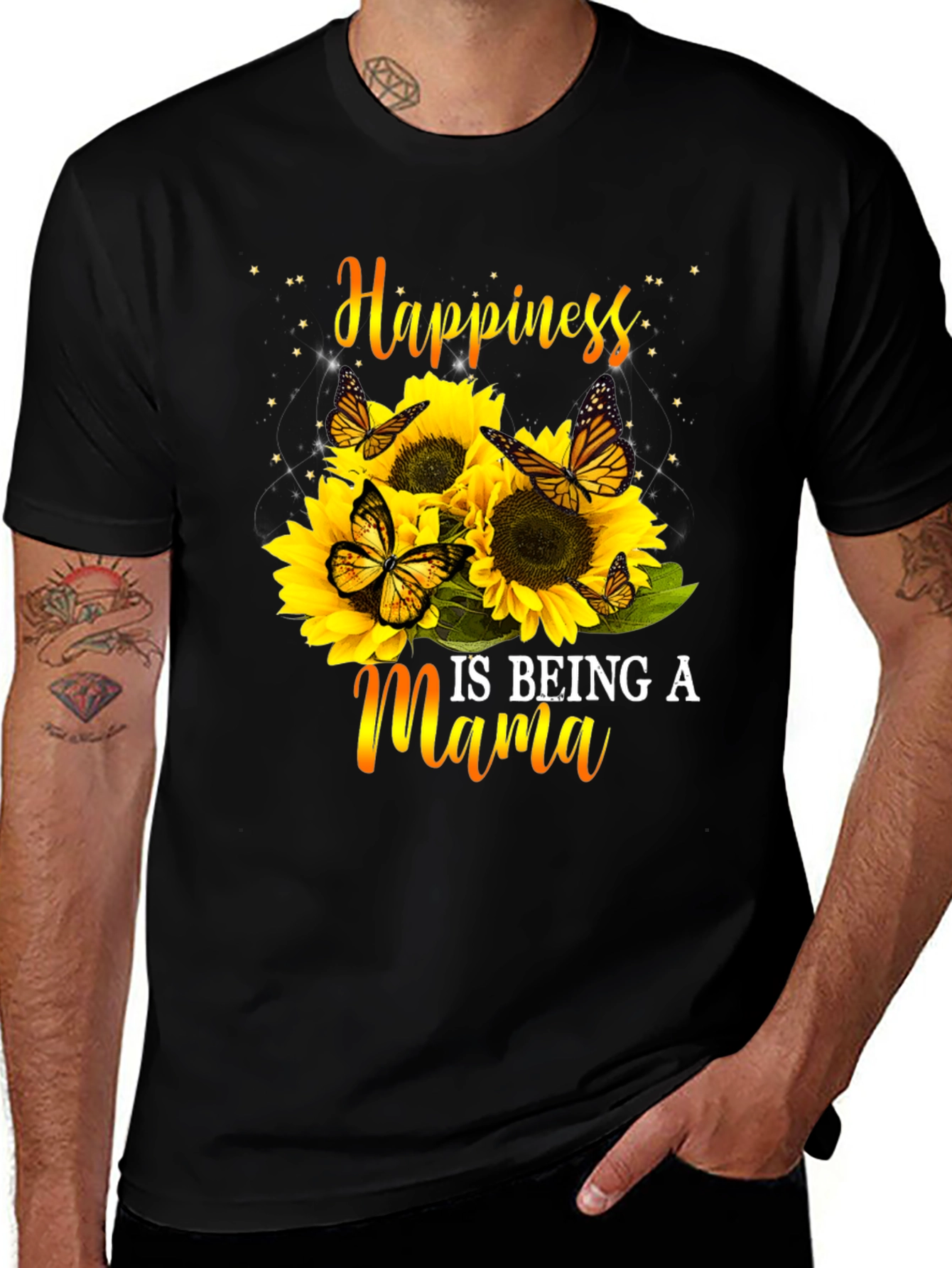 Happiness Is Being A Mama Sunflower Butterfly Graphic Tee