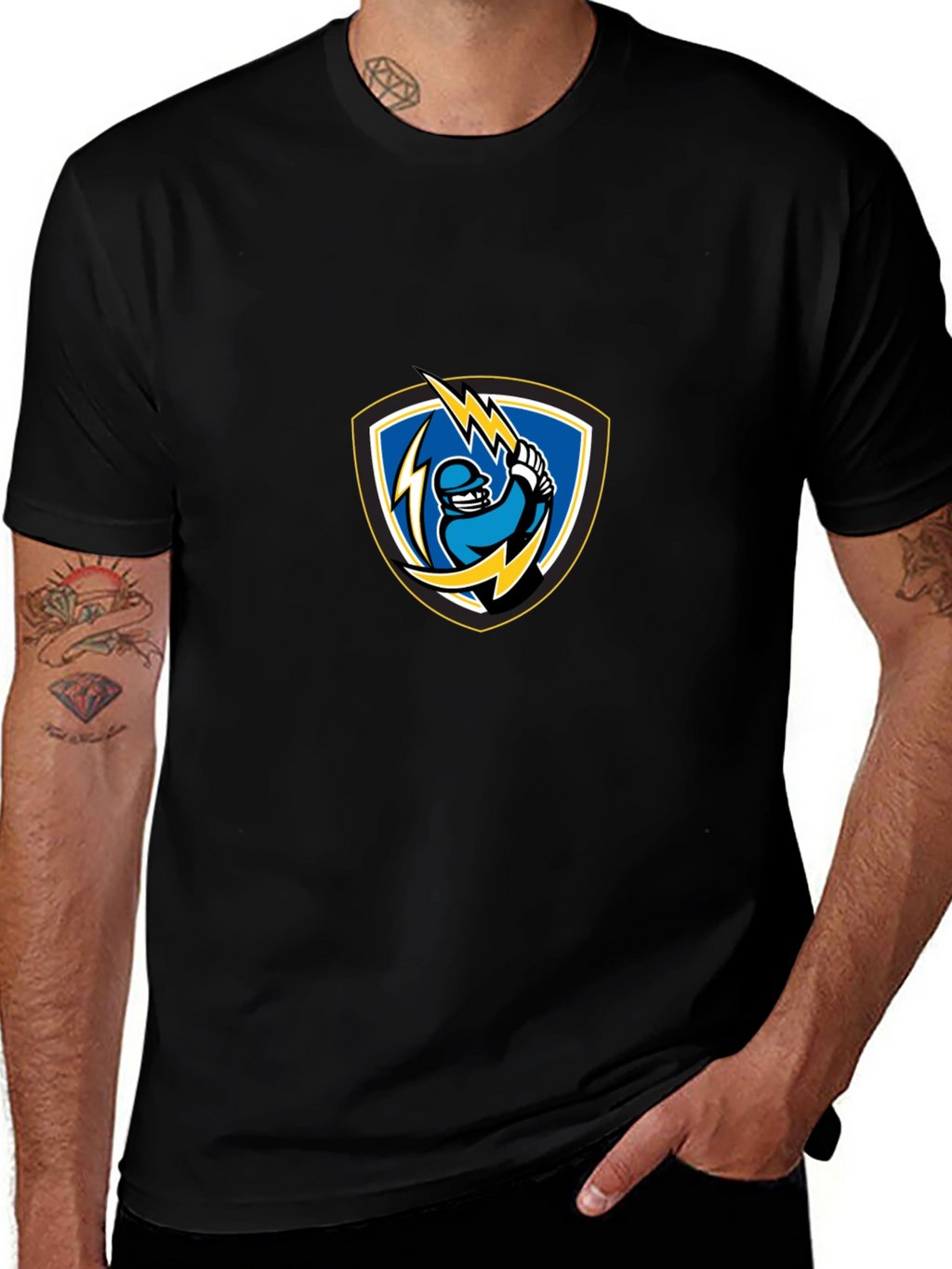Black T-Shirt with Lightning Baseball Design