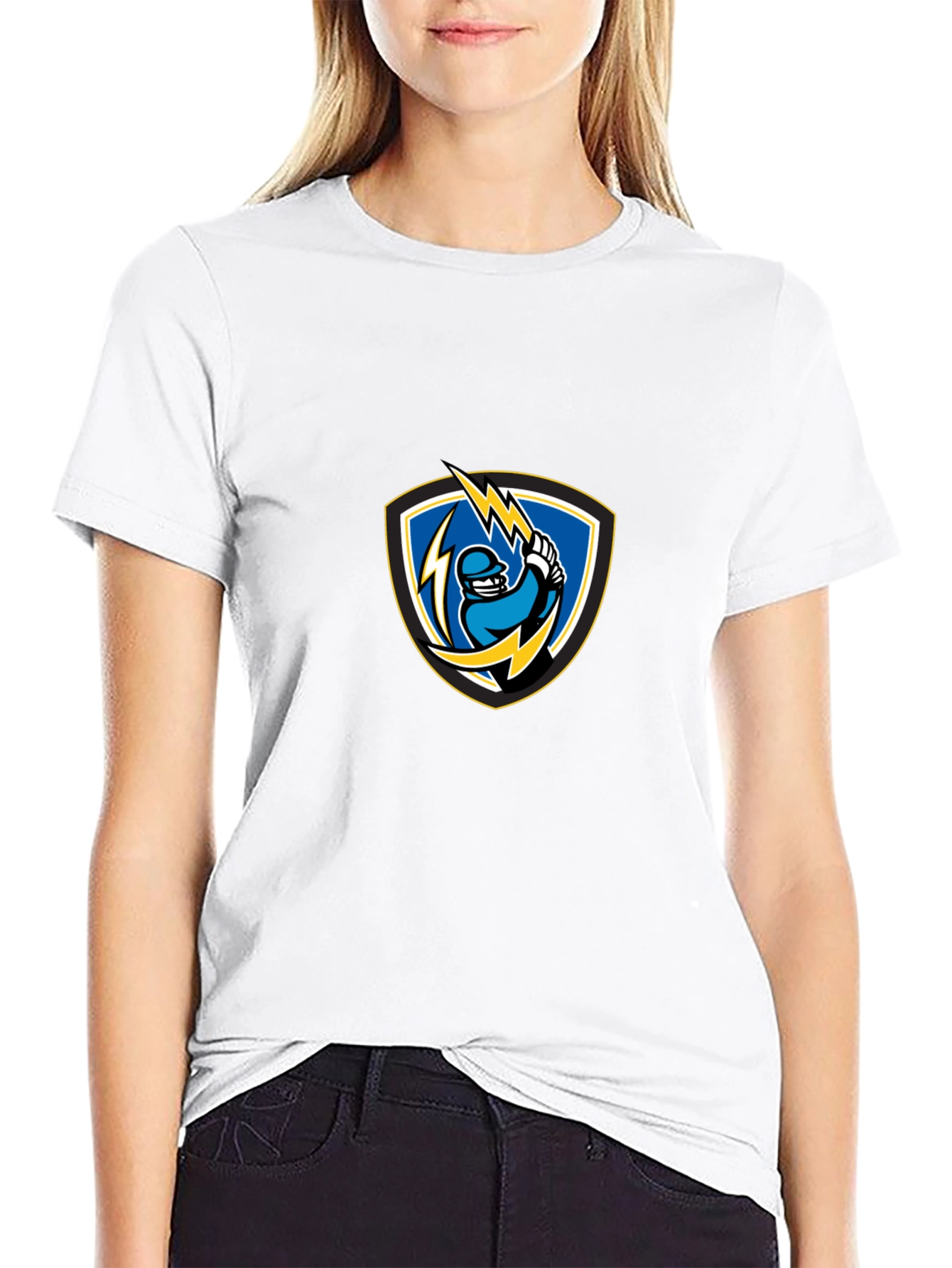 Black T-Shirt with Lightning Baseball Design