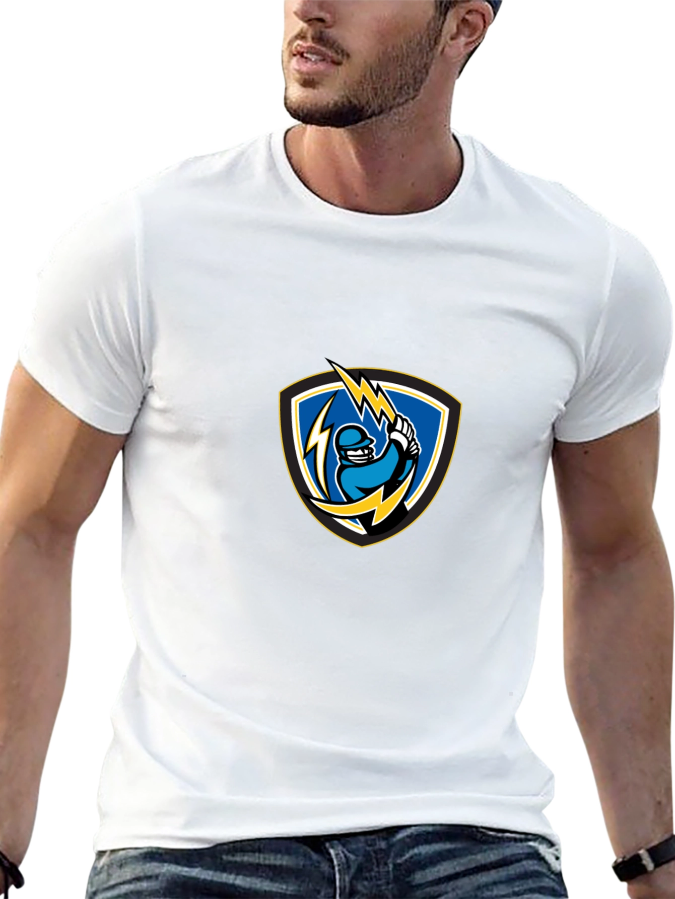 Black T-Shirt with Lightning Baseball Design