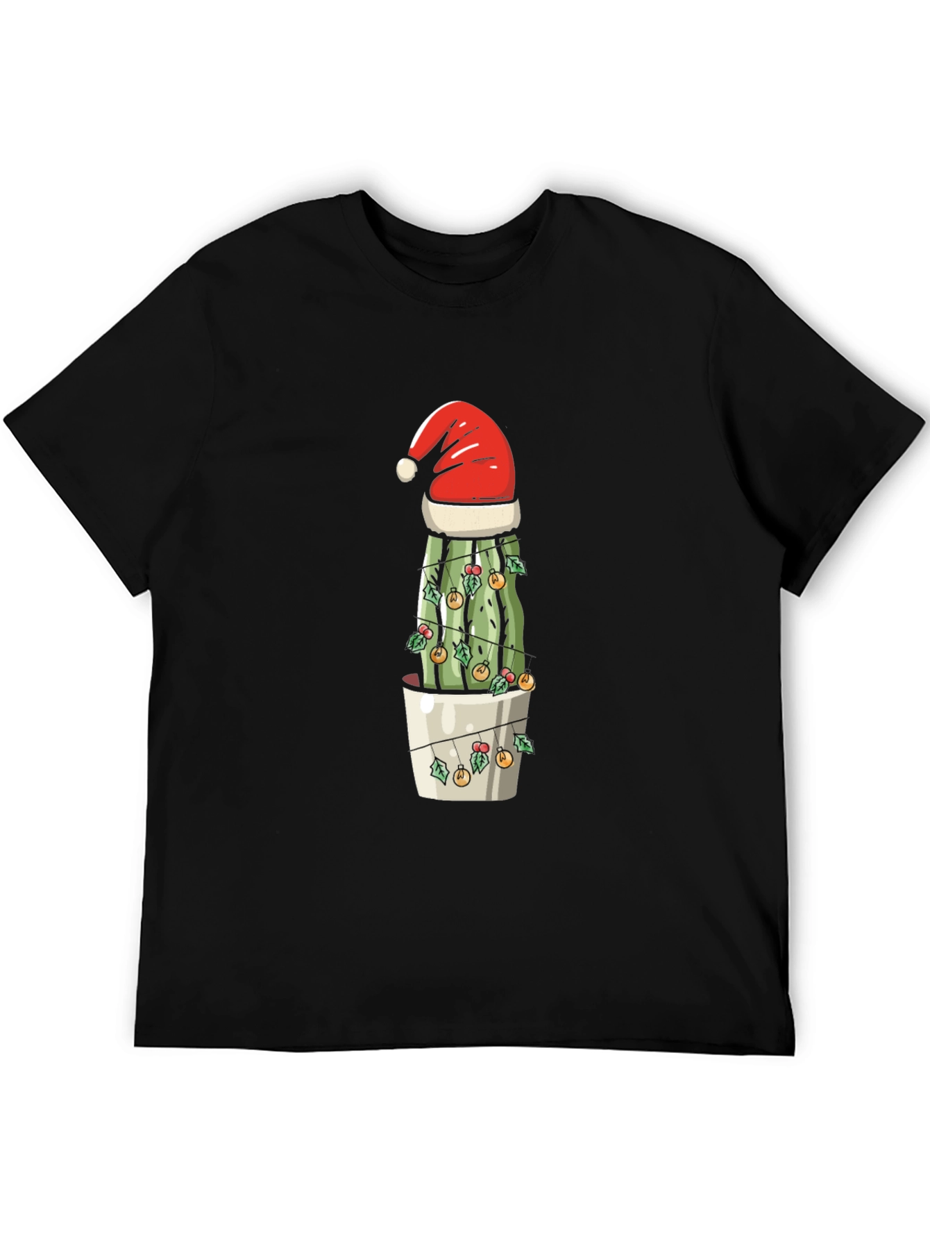 Festive Cactus Tee - Santa Hat & Holiday Lights Design