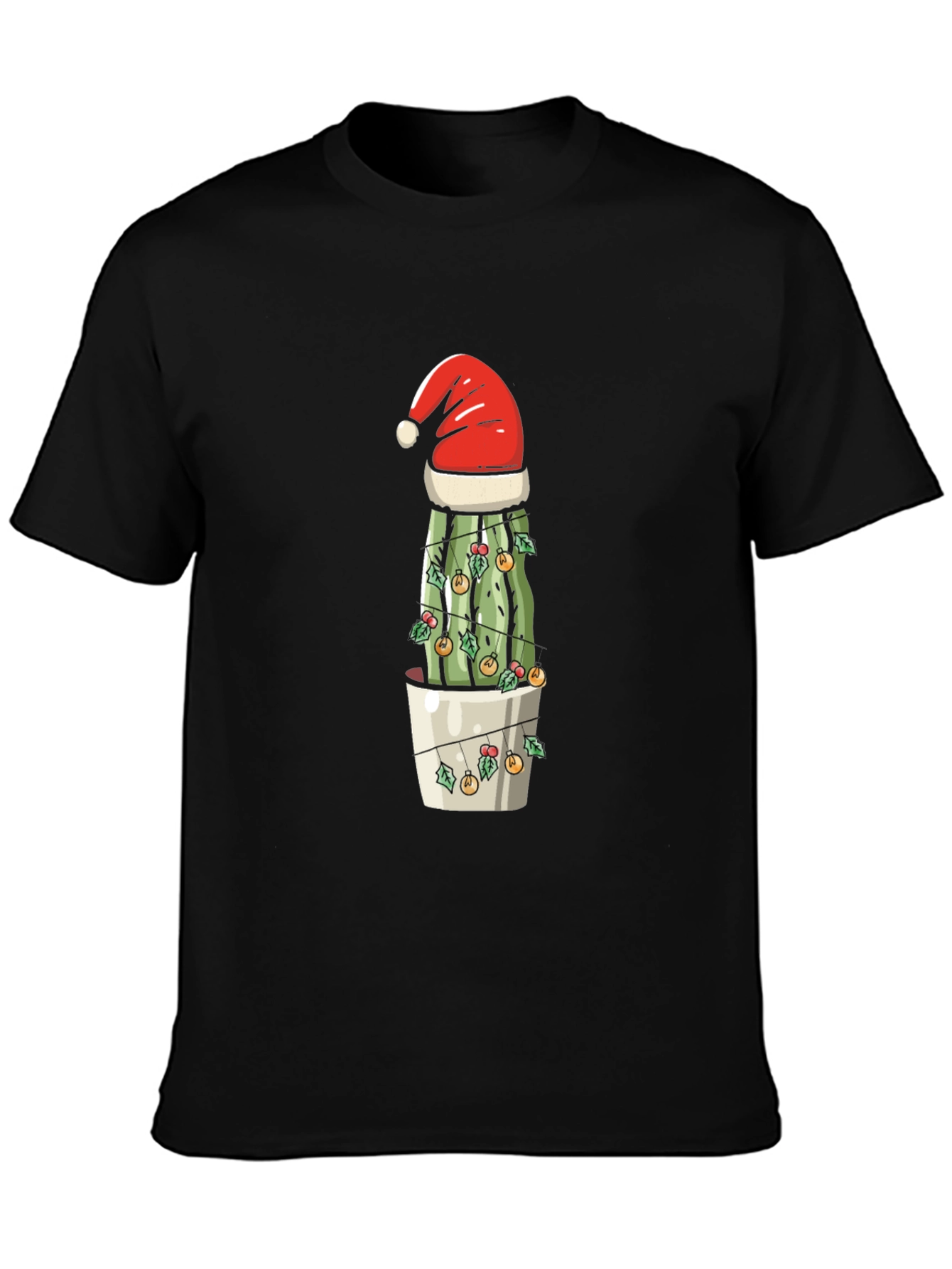 Festive Cactus Tee - Santa Hat & Holiday Lights Design