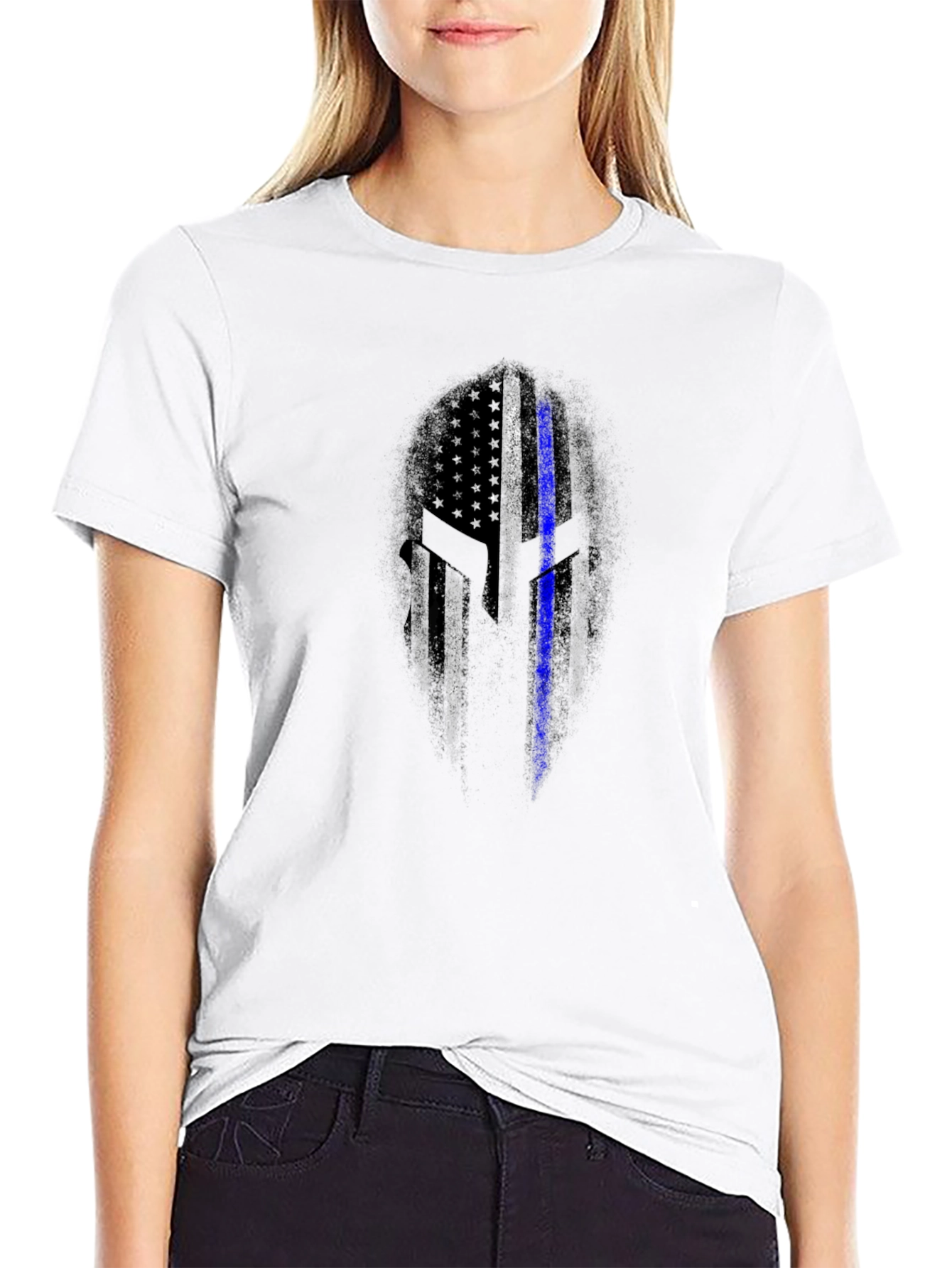 Thin Blue Line Spartan Helmet T-Shirt