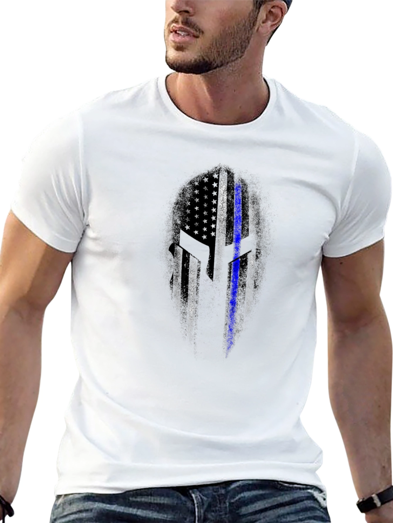 Thin Blue Line Spartan Helmet T-Shirt