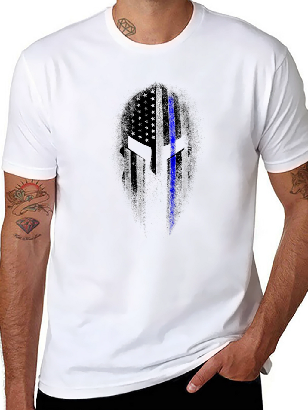 Thin Blue Line Spartan Helmet T-Shirt
