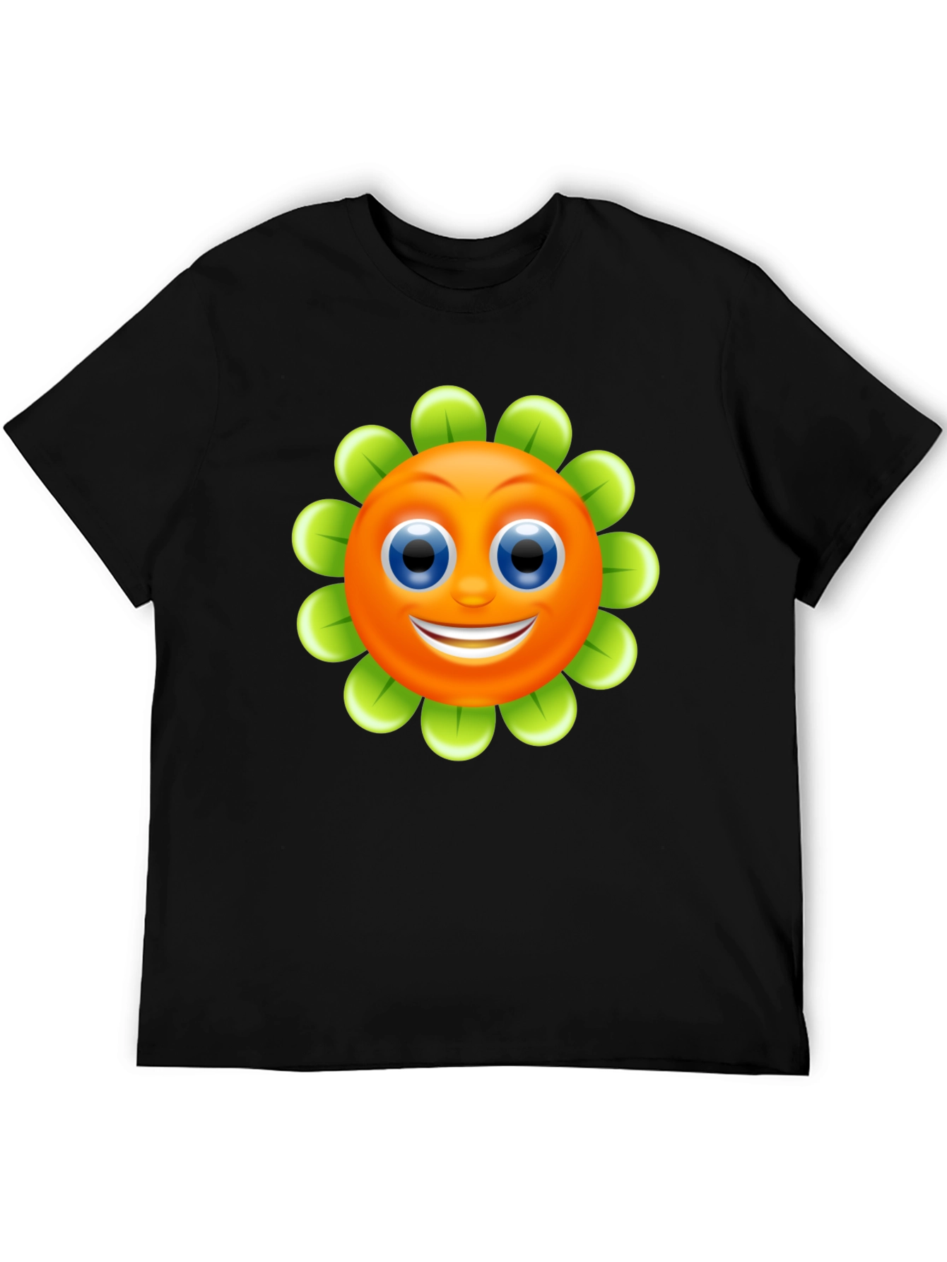 Smiling Flower Graphic Tee - Black Cotton Blend