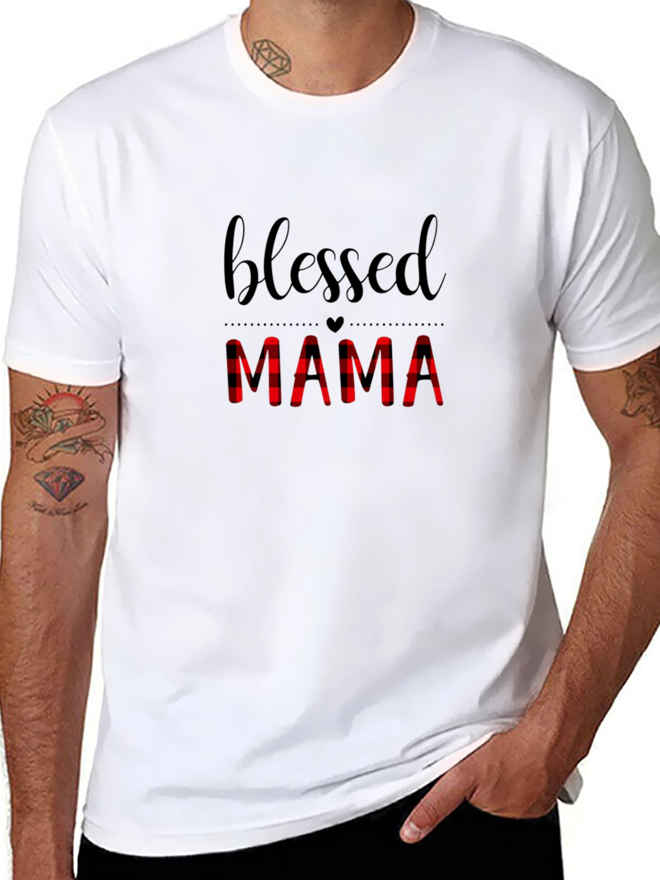 Blessed Mama Plaid Graphic T-Shirt